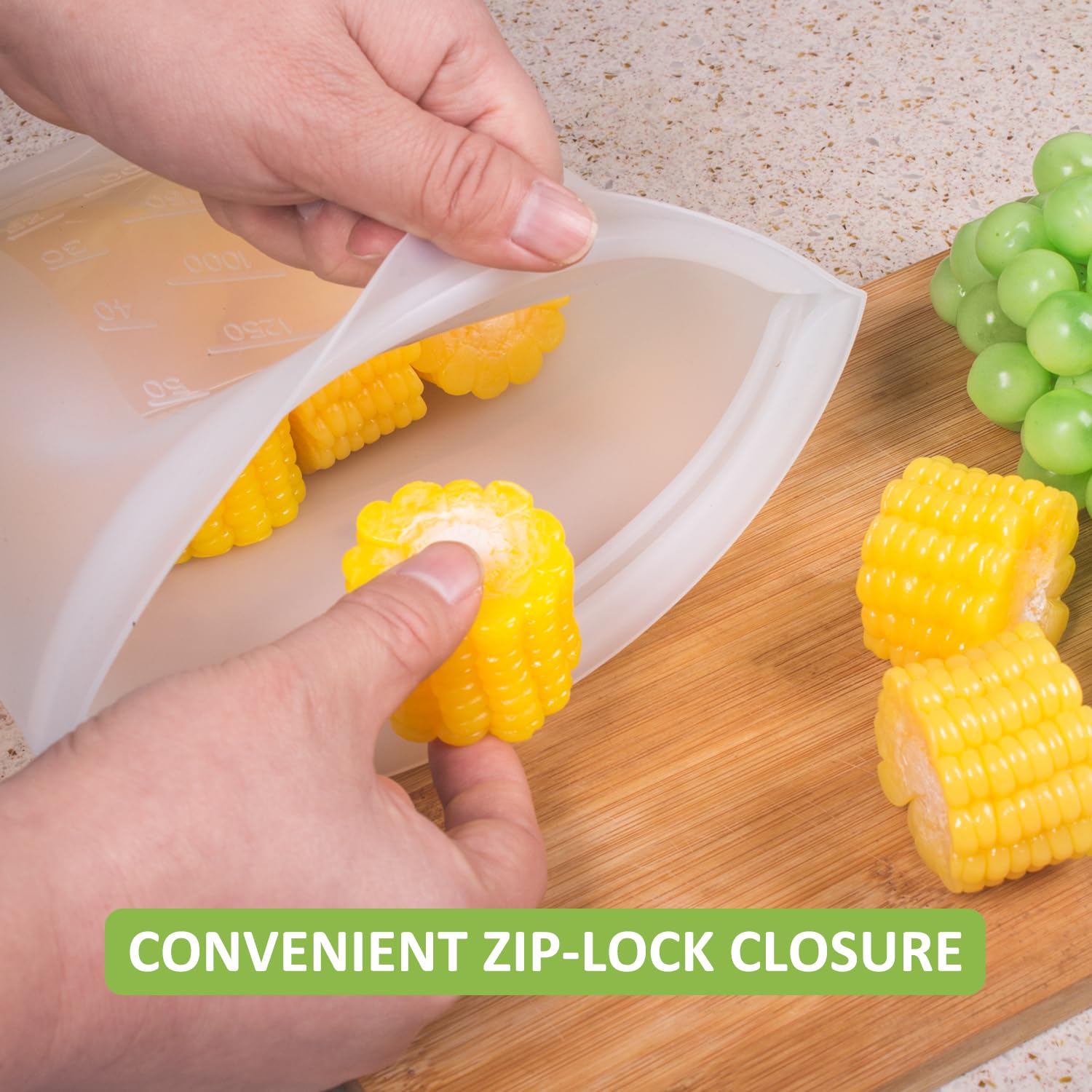 Annaklin Large Reusable Food Bags 4 Pack, 1.5 Quart(50.7Fl.Oz) 100% Silicone Food Storage Bags Stand Up Zip Silicone Bags For Fo