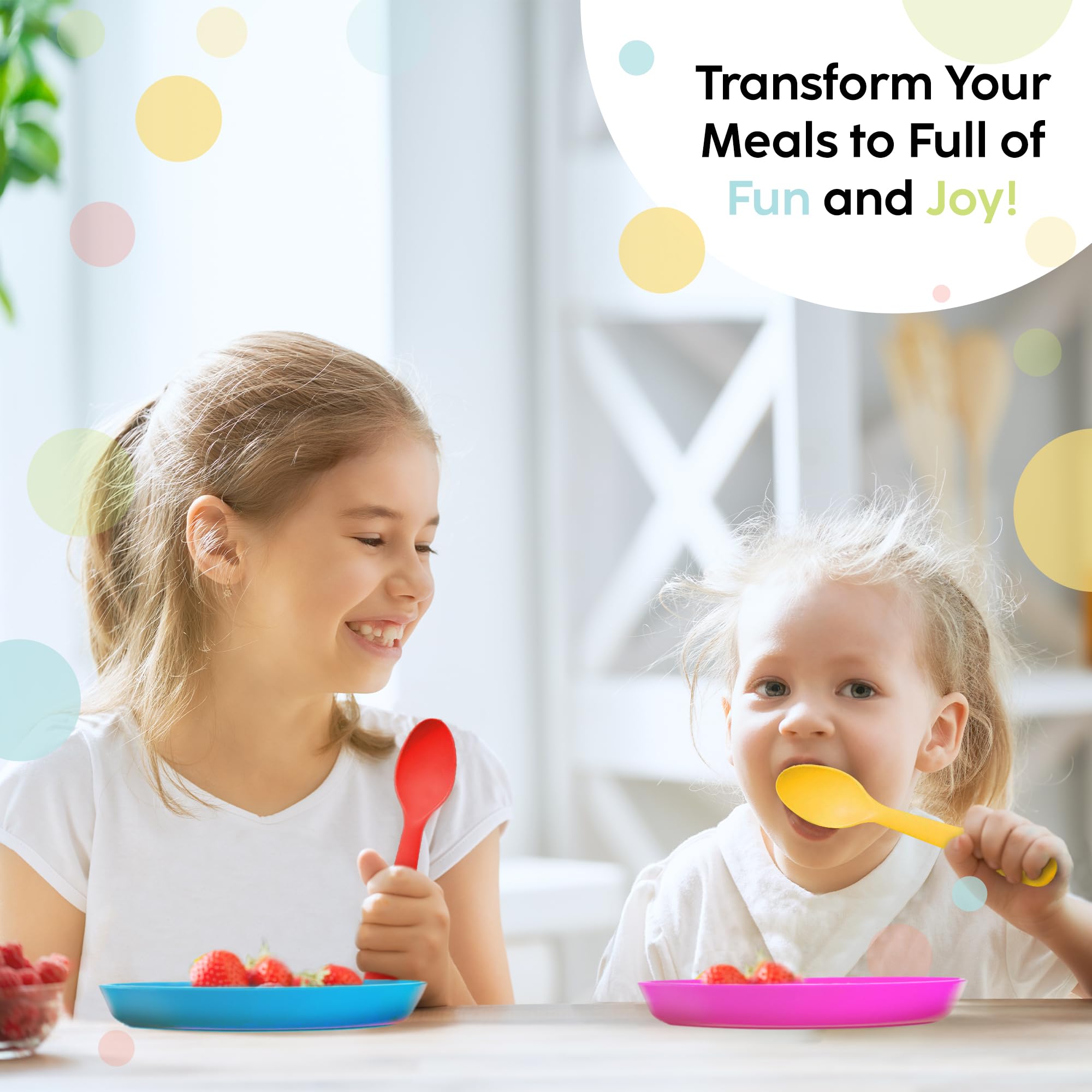 Plaskidy Kids Plates Set Of 12 Toddler Plastic Plates - Bpa Free Microwave And Dishwasher Safe Reusable Plastic Children'S Plate