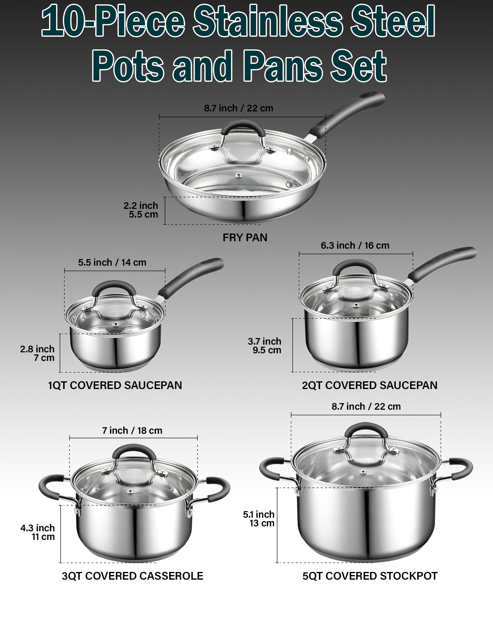 Cook N Home 10-Piece Stainless Steel Cookware Set