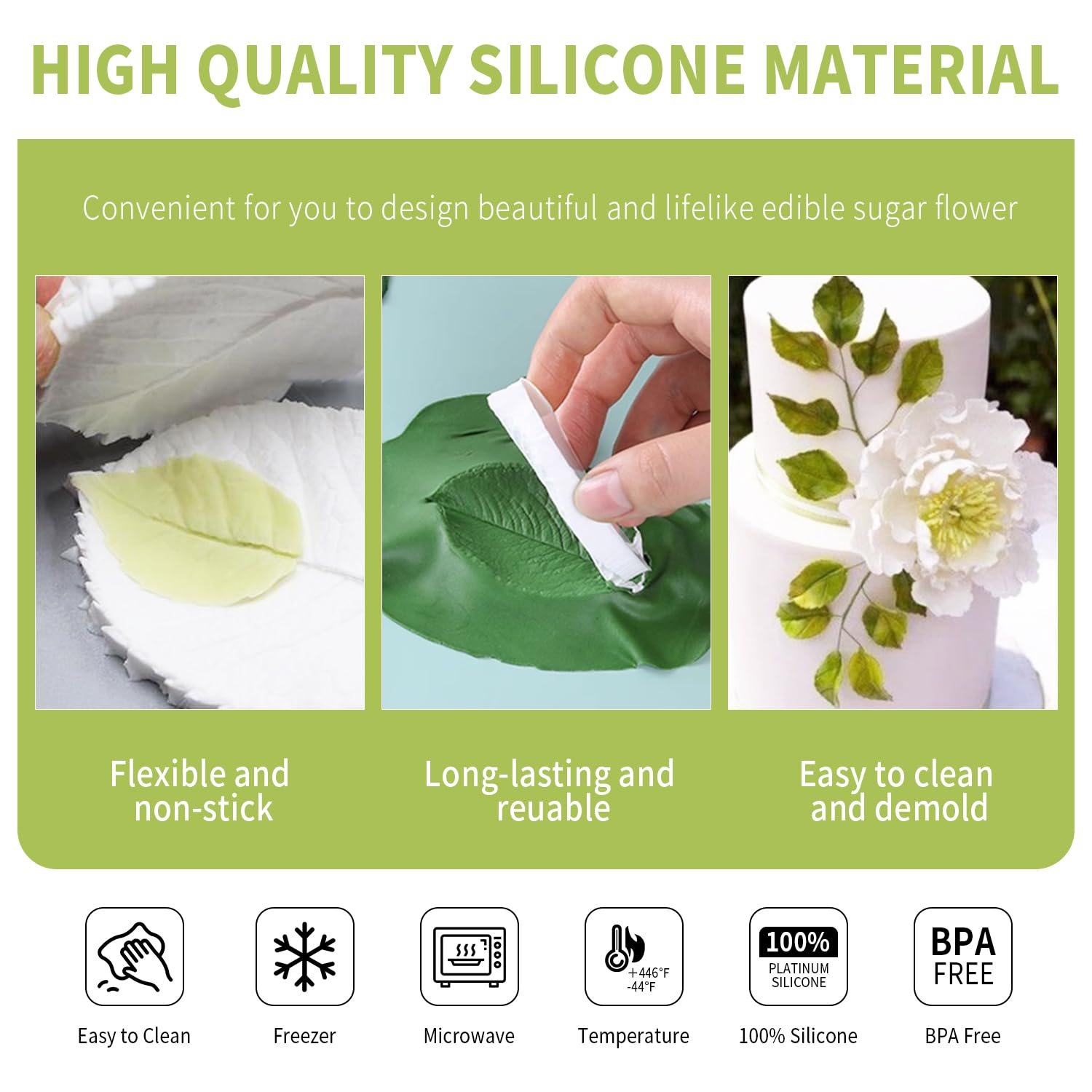 Kalaien Leaf Petal Veiner Gum Paste Mold Sugar Craft Tools Rose Flower Leaf Vein Double Veiners Mold