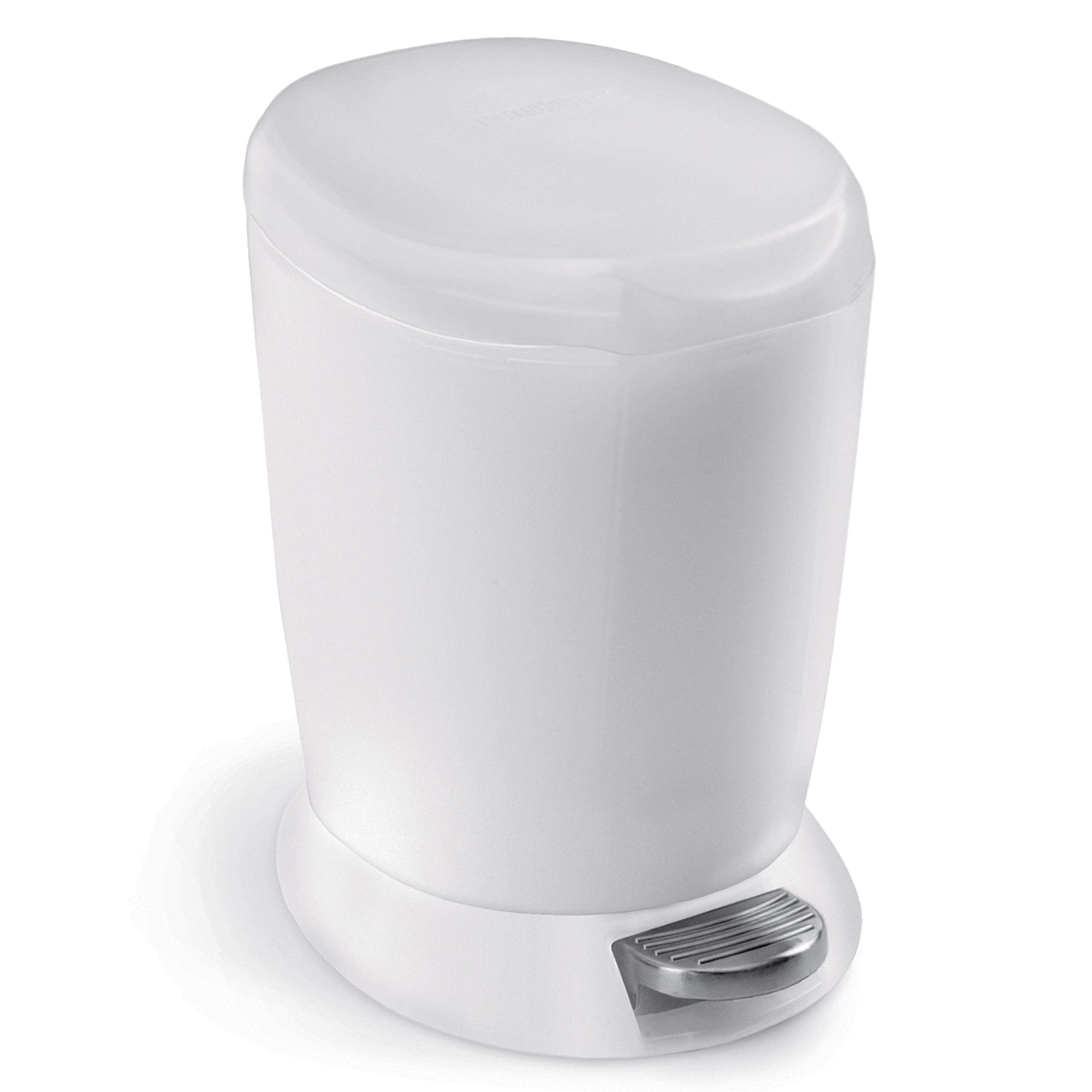 Simplehuman Compact Round Bathroom Step Trash Can, 6 Liter / 1.6 Gallon, White Plastic