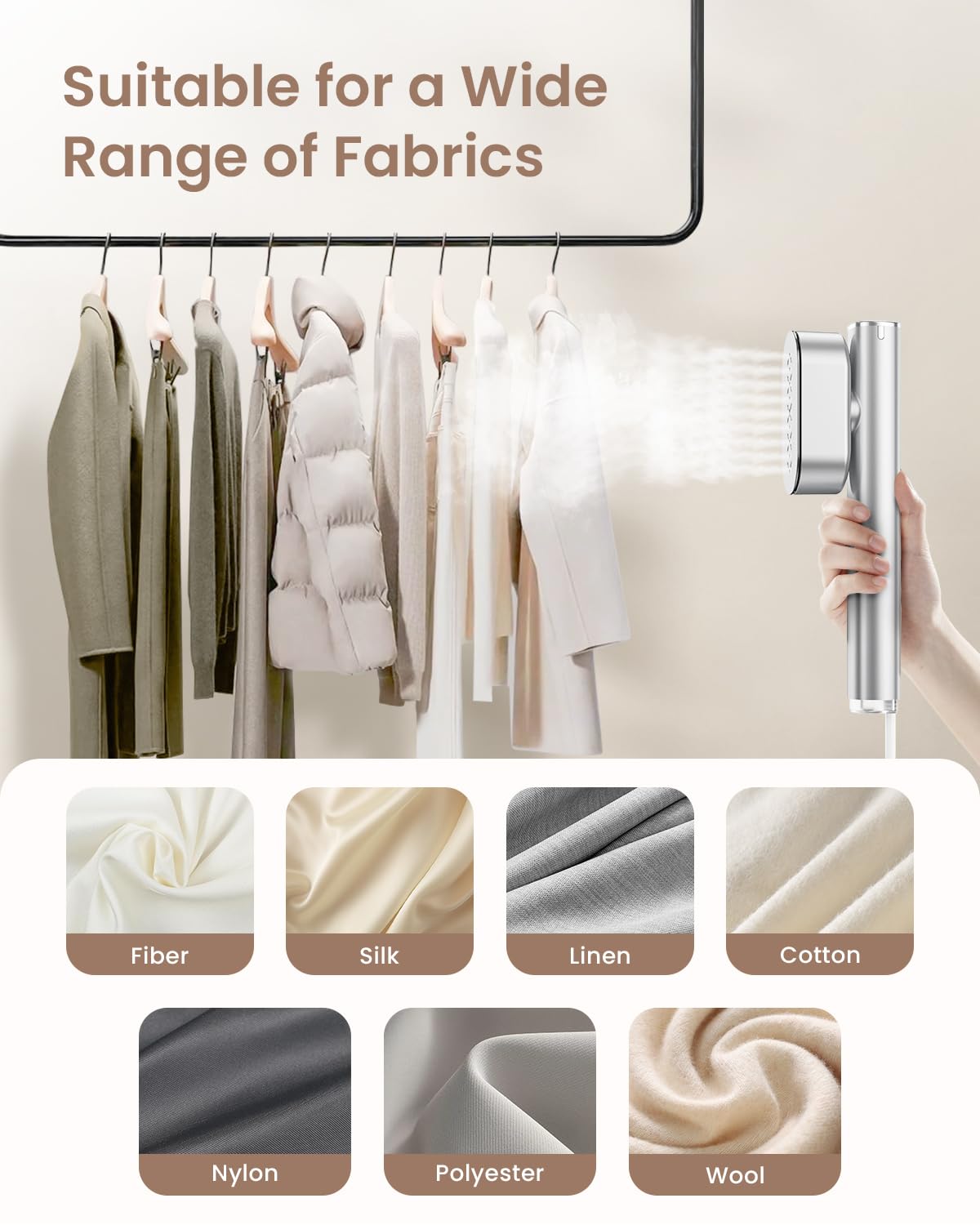 Travel Steamer For Clothes,100-240V Portable Garment Steamer, Steamer&Iron 2 In 1,30S Fast Heat-Up,120Ml Water Tank,Large Cerami