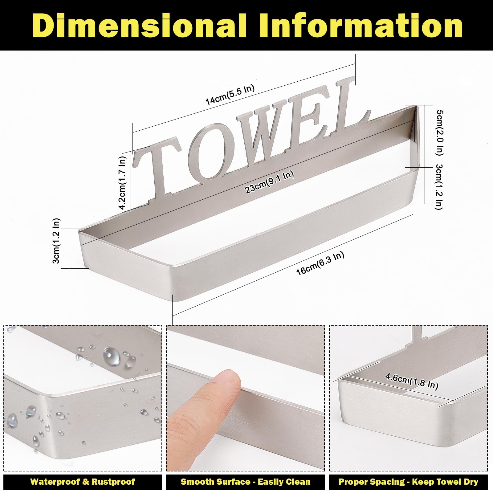 Winmien Stainless Steel Hand Towel Holder/Bar, Classic Self Adhesive Towel Rack, Modern Stylish Design For Bathroom/Kitchen, No