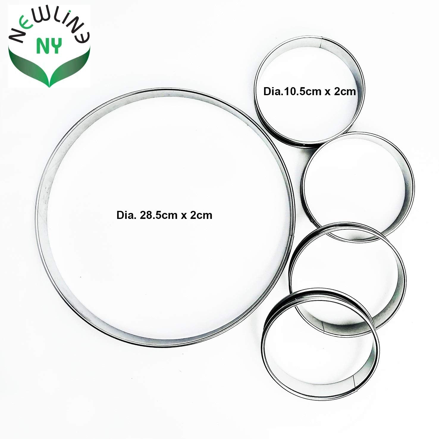 Newlineny Stainless Steel 5 Pcs Double Rolled Edges Circular Round Tart Rings, Pastry Muffin Molding Plating, Set Of 5 : 1 X (28