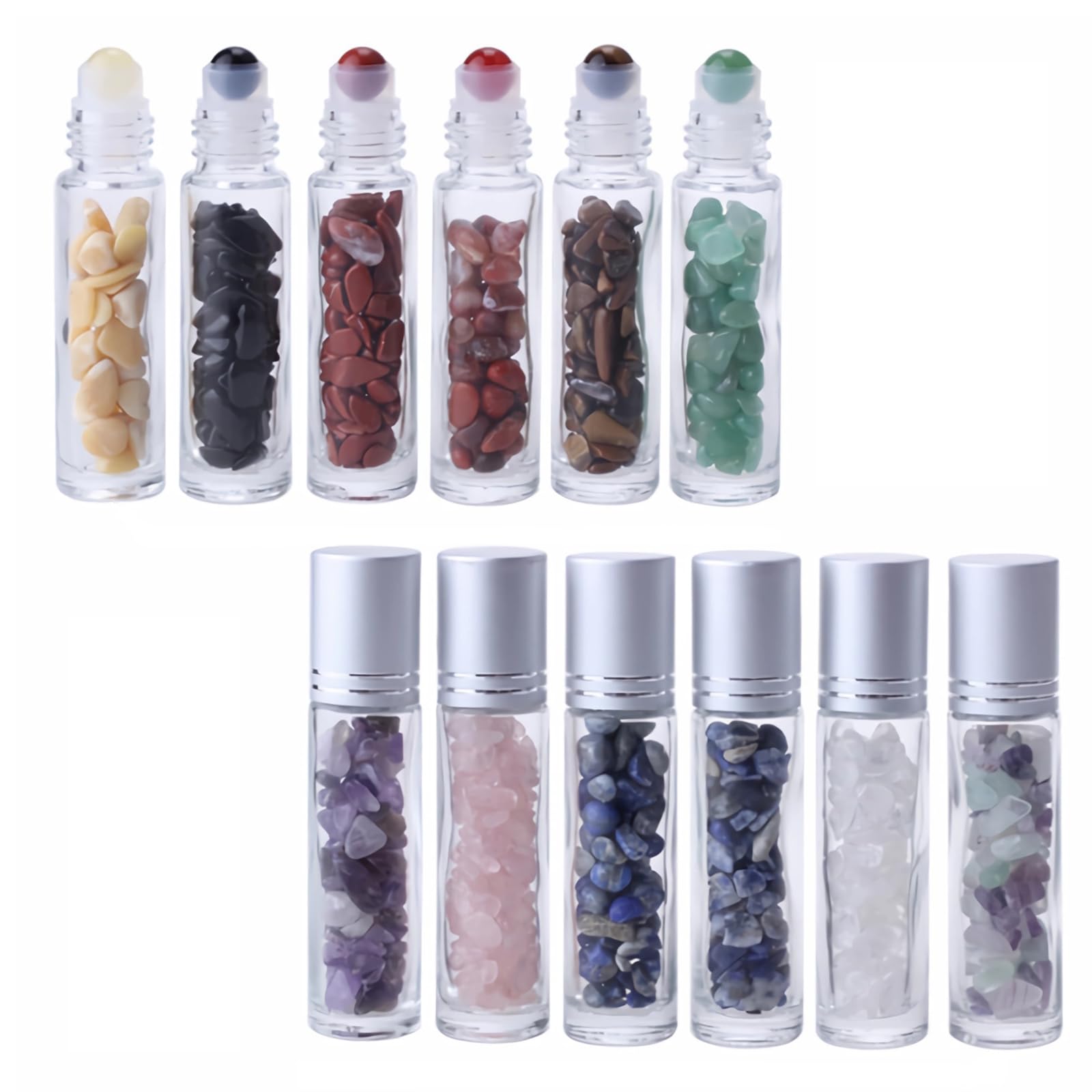 Ucubwfu 12pcs Jade Roller Ball Bottle, 10ml Perfume Roller Ball Bottle with Jade, Portable Essential Oil Bottle with Crystal