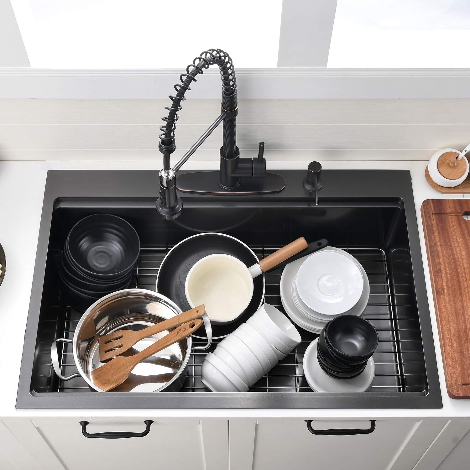 30 Inch Black Drop In Kitchen Sink Workstation -Vokim 30 X 22 Inch Drop In Sink 16 Gage Stainless Steel Top Mount Single Bowl 10