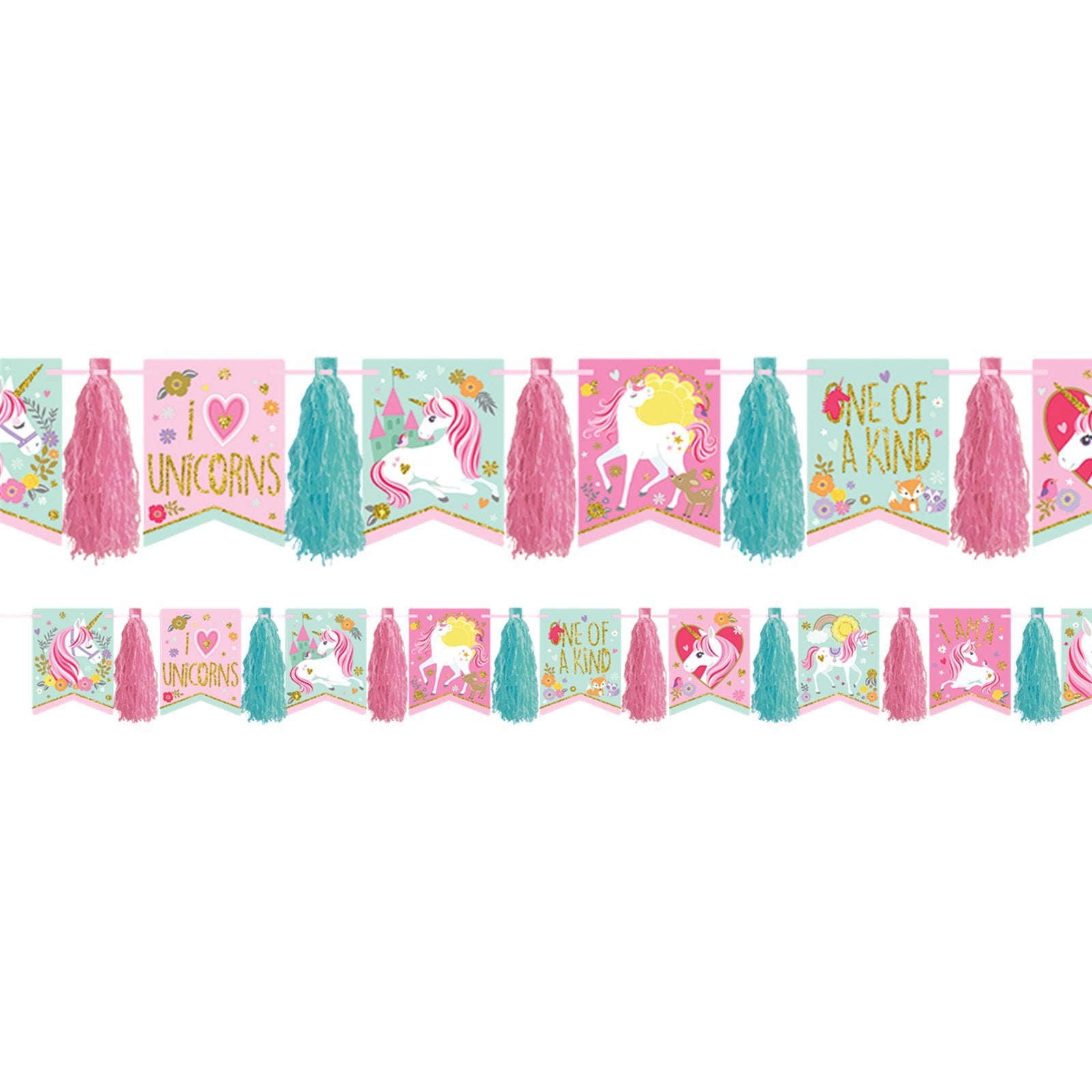 Magical Unicorn Glitter Pennant Tassel Garland - 10' (1 Pc.) - Durable & Enchanting Design - Perfect For Celebrations, Photo Bac