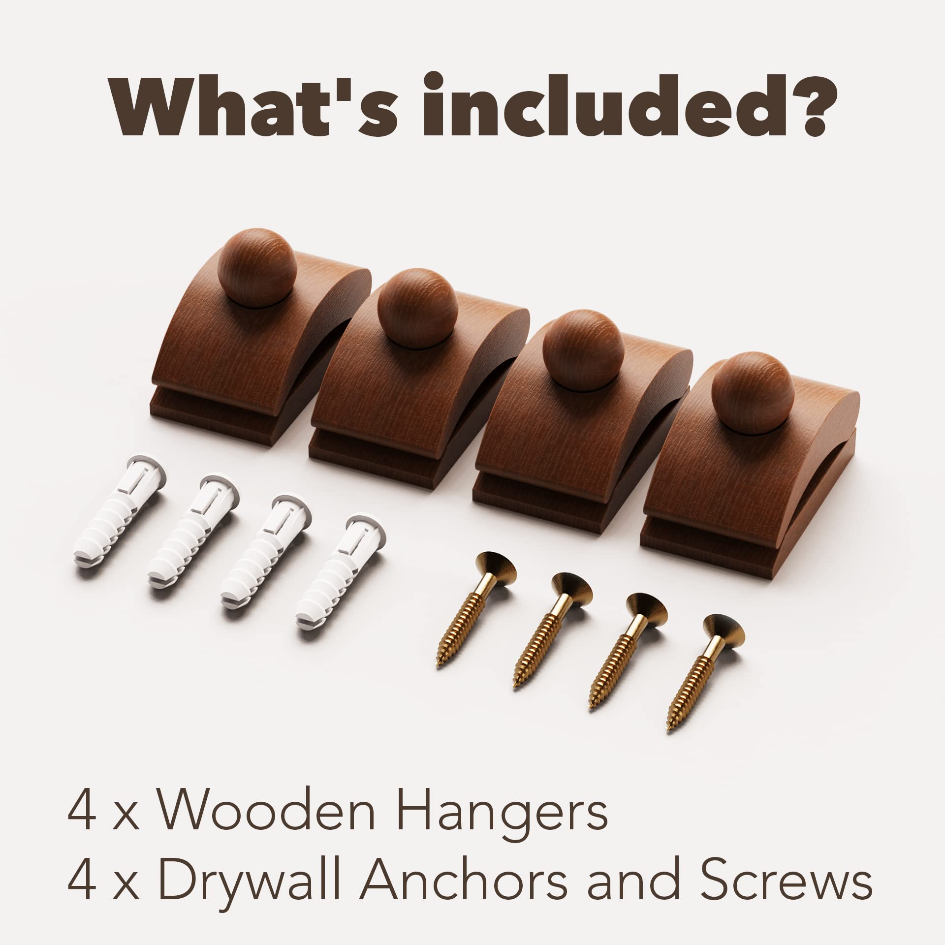 Crebri Brown Tapestry Hangers - 4 Small Wooden Quilt Hanger Clips for Wall Hangings, Blanket & Rug Display