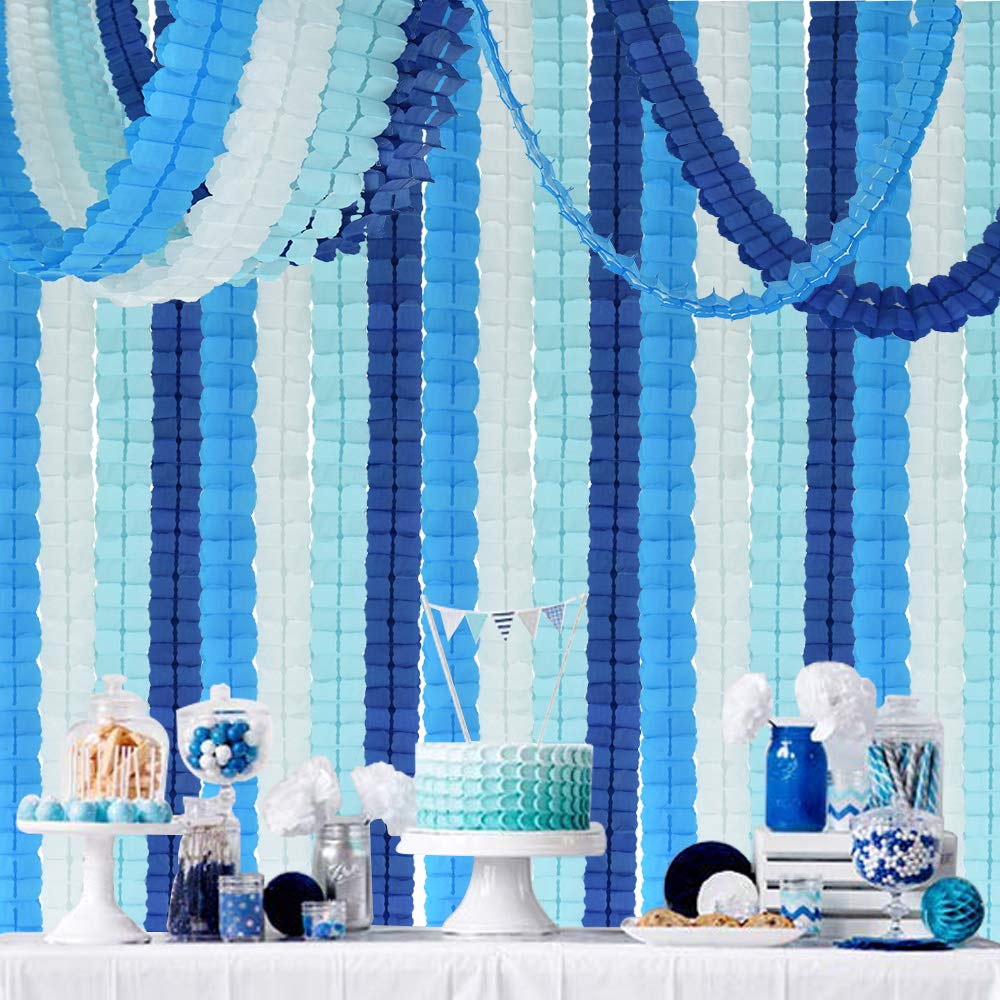 Beishida 12Pcs Four Leaf Clover Paper Garland 120Ft Navy Blue Ocean Party Streamers Tissue Flower Reusable Hanging Banner For We