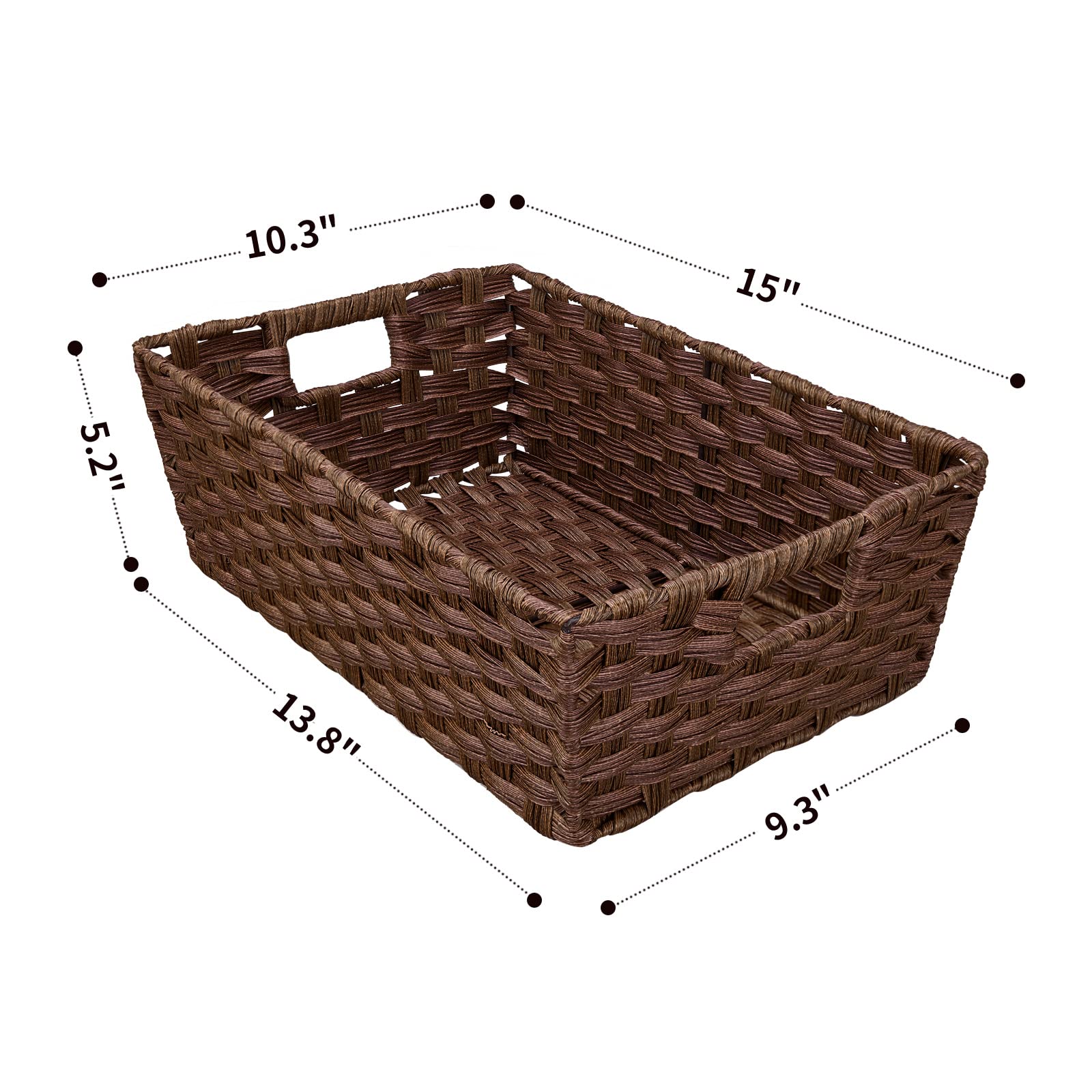 Onlytak Large Wicker Storage Basket, Metal Frame, Set Of 2, Washable Waterproof, 15'' X 10.3'' X 5.2'', Brown Color, Woven Baske