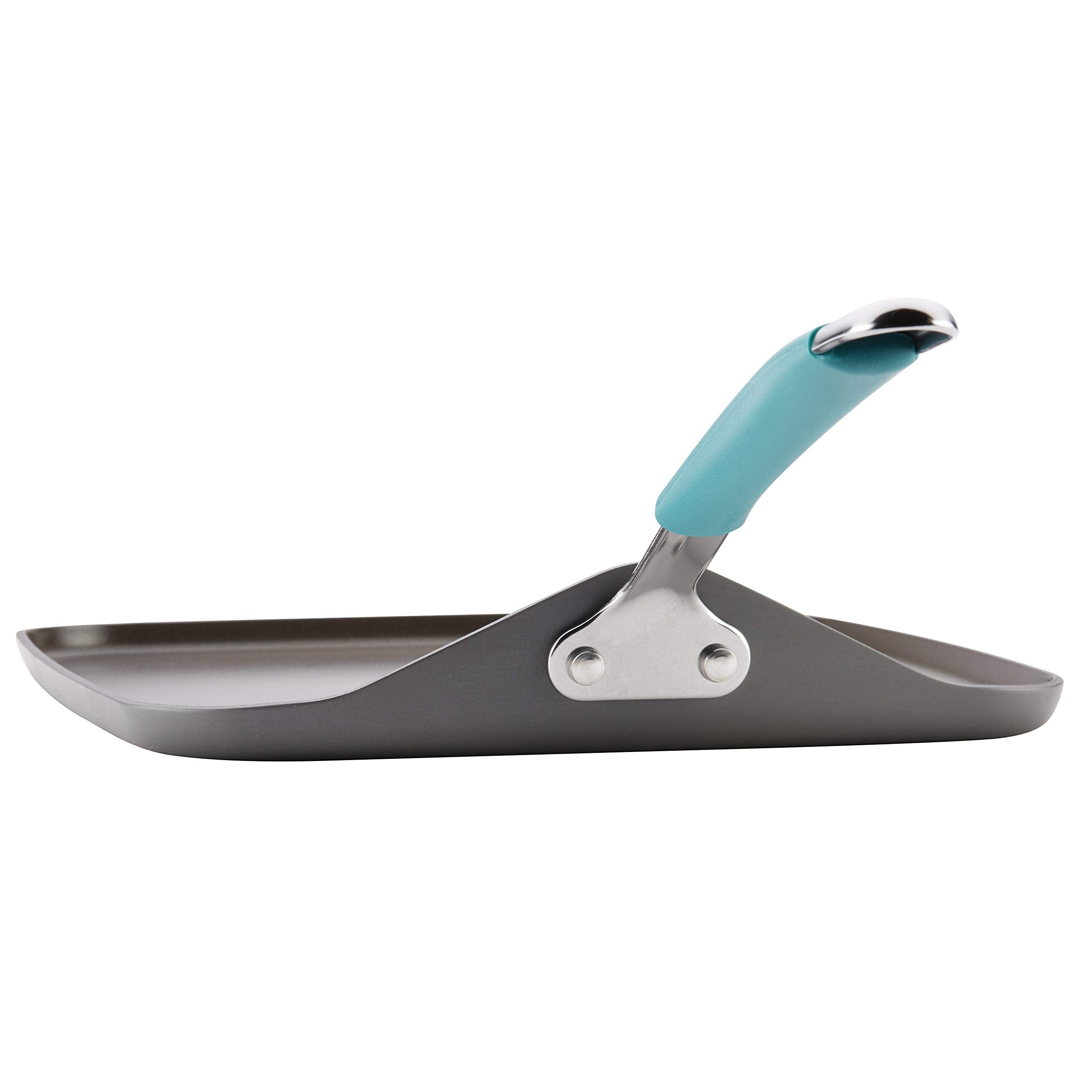 Rachael Ray Cucina Hard Anodized Nonstick Griddle Pan/Flat Grill, 11 Inch, Gray With Agave Blue Handle