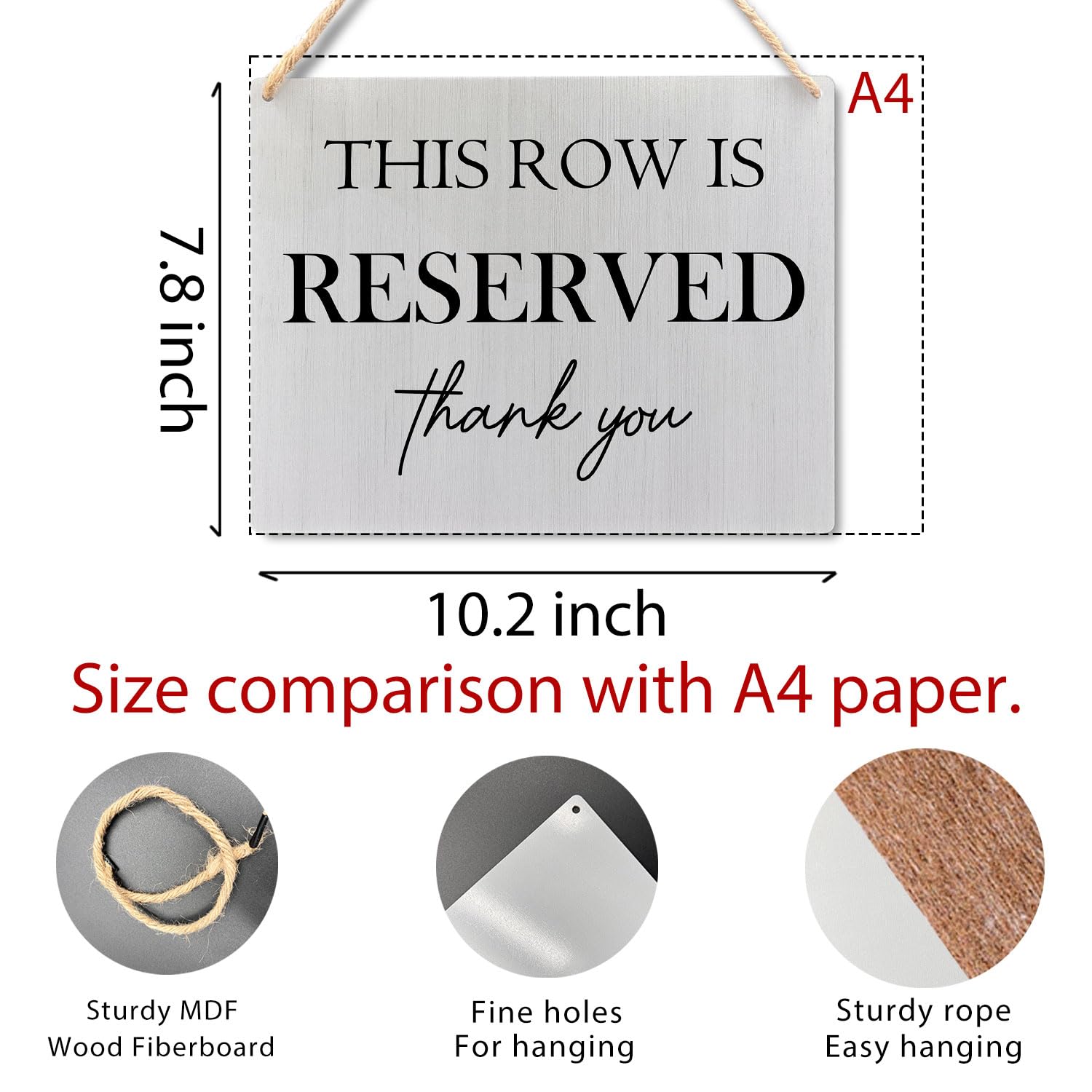 Ryeolo Reserved Seating Signs - This Row Is Reserved Wooden Hanging Signs for Wedding Chairs, Wedding Decorations for Reception,
