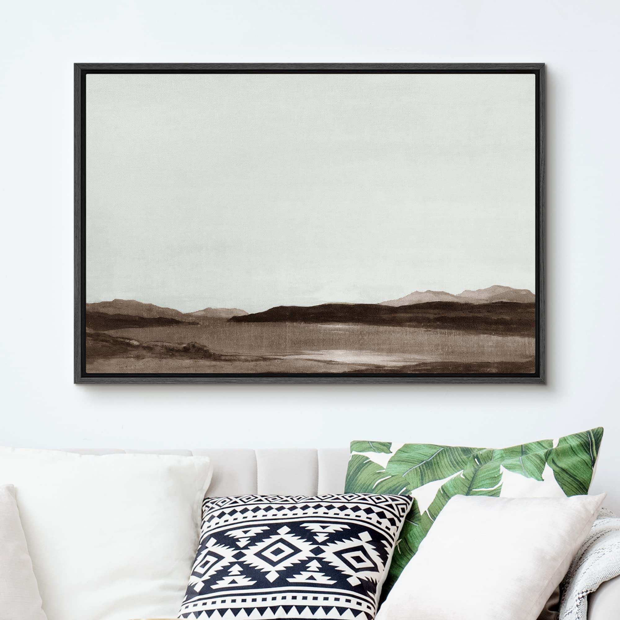 Signford Framed Canvas Wall Art Monochromatic Brown Mountains And Valleys Landscape Wilderness Oil Painting Impressionism Tradit