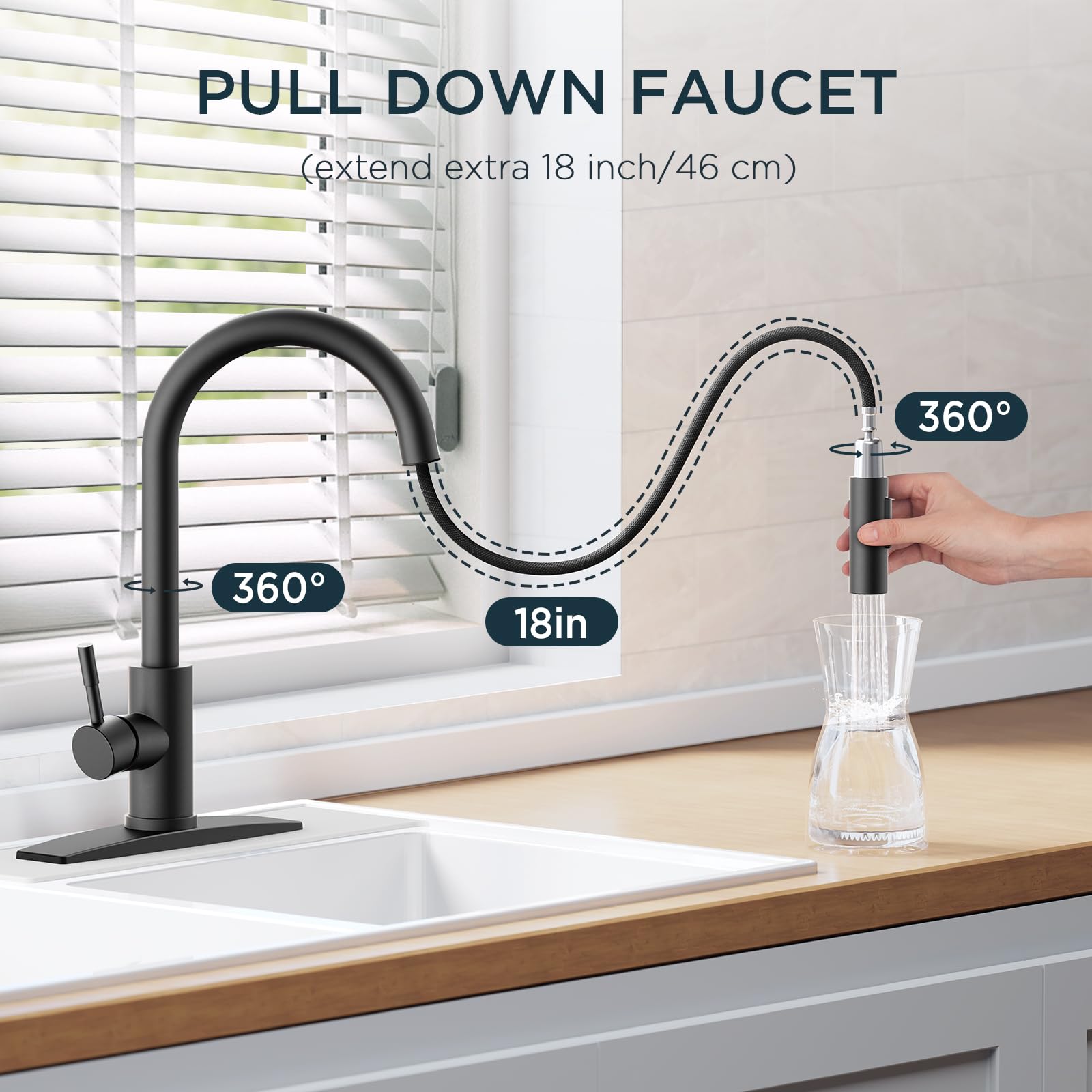 Forious Kitchen Faucet With Soap Dispenser, Black Kitchen Faucet With Pull Down Sprayer, Stainless Steel Modern Kitchen Sink Fau