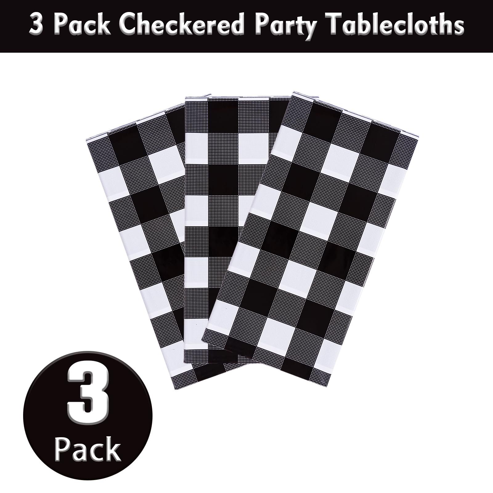 Kesfey 3 Packs Black Gingham Tablecloths 54 X 108 Inch Black And White Checkered Tablecloth Disposable Plastic Plaid Picnic Tabl