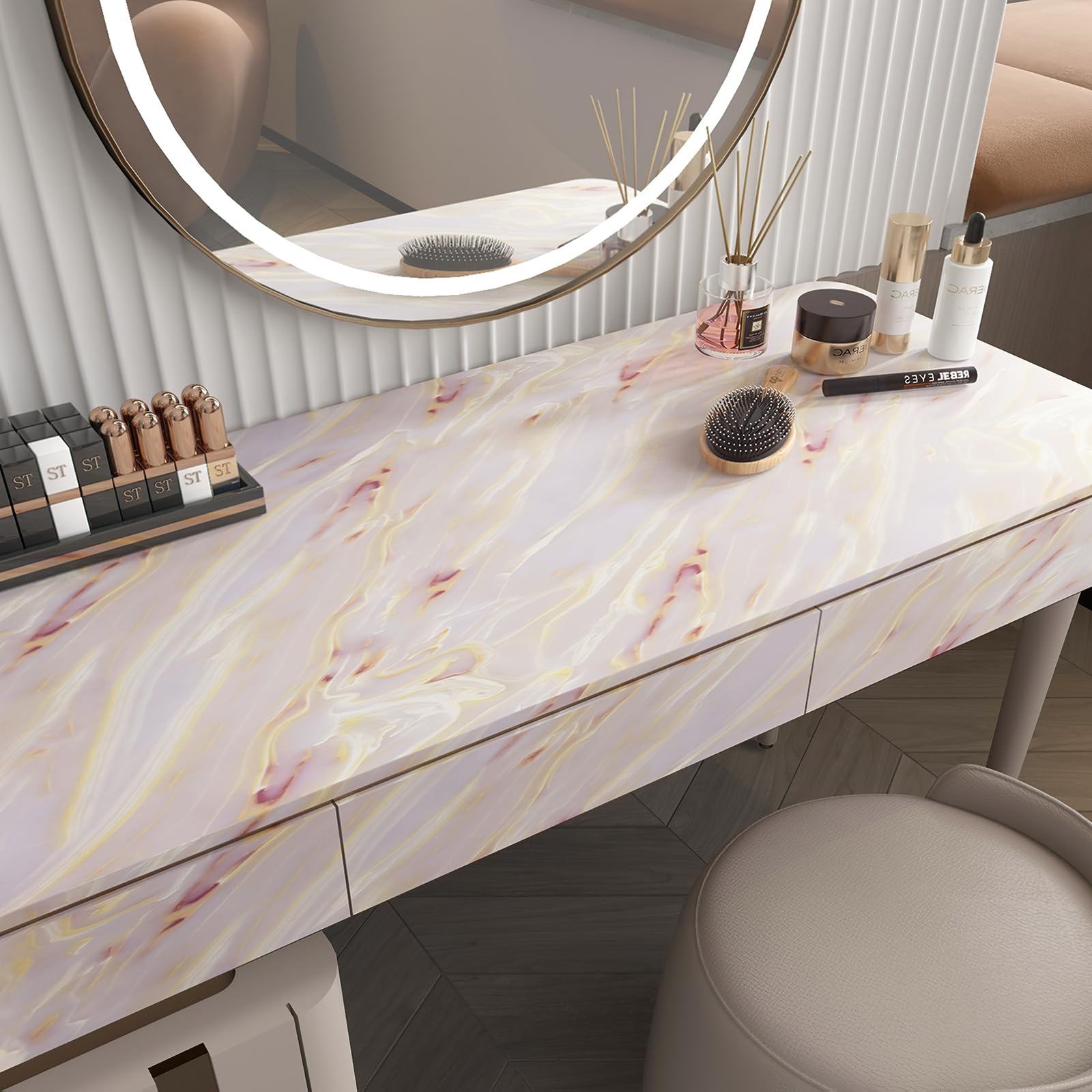 Boobest 15.7''X196'' Granite Gold White Marble Contact Paper Light Pink Peel And Stick Abstract Marble Wallpaper Countertop Cabi