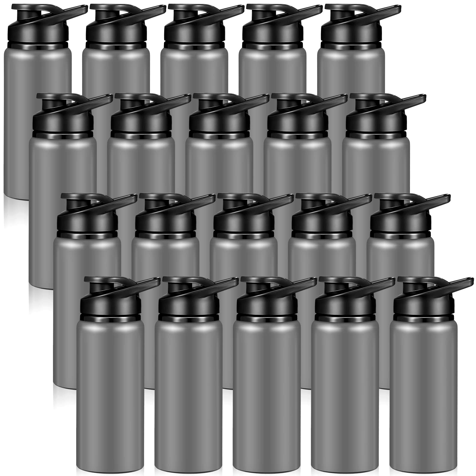 Potchen 20 Pack Aluminum Water Bottles with Snap Lid, Gray, 20 oz