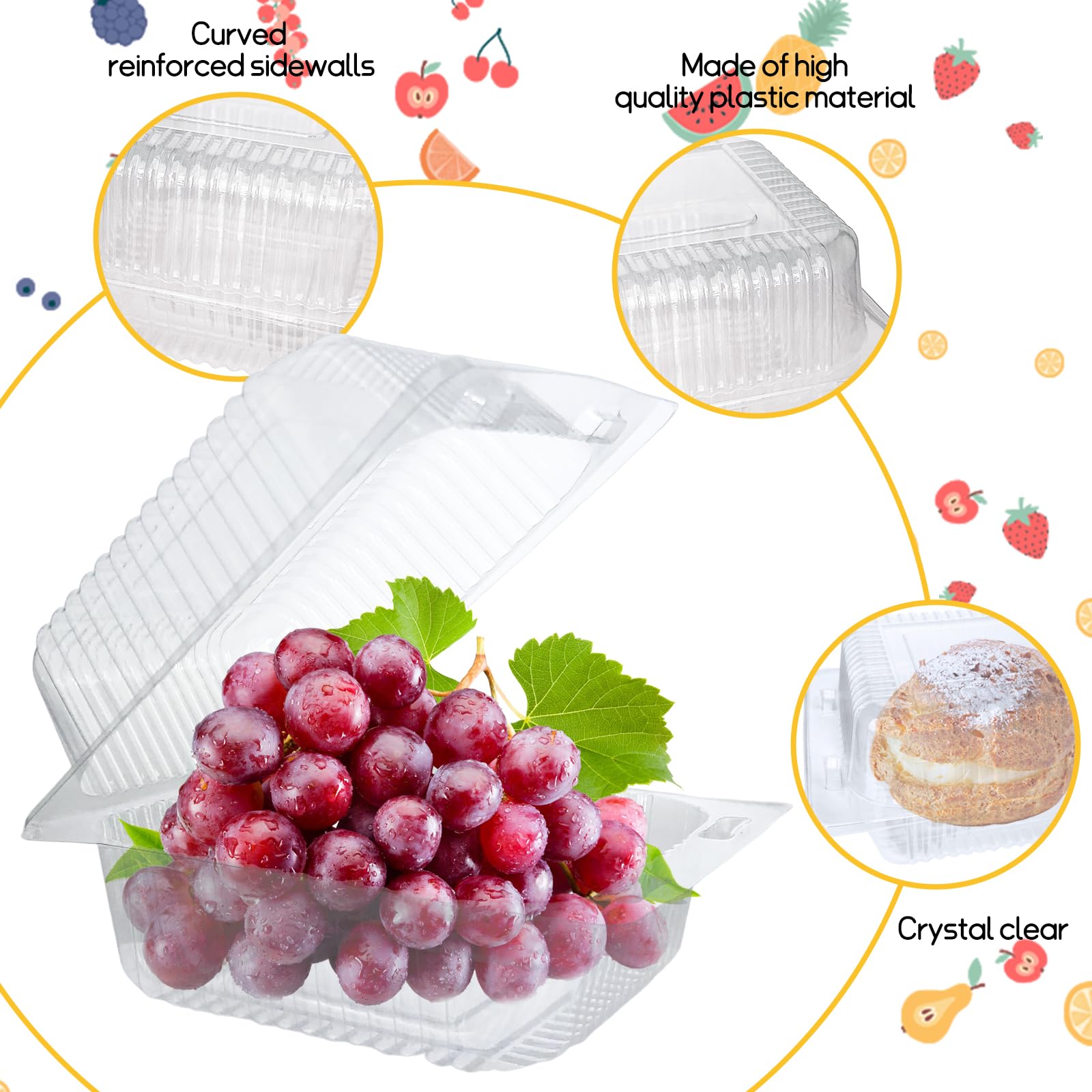 Jizvxe 200 Pcs Clear Plastic Take out Containers Disposable Fancy Hinged Top Square Clamshell Food Boxes Cake Slice Containers Clamshell Takeout Tray with Clear Lids 5.3x4.7x2.8 Inch