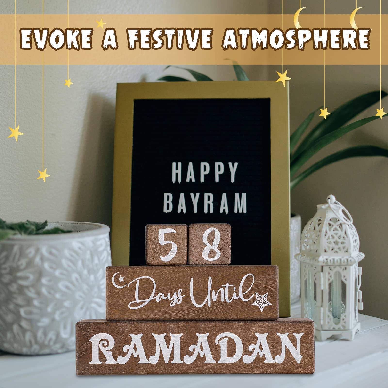 Amyhill 4 Pcs Ramadan Calendar Block Set Ramadan Advent Countdown Eid Calendar Countdown Calendar Ramadan Table Decor Ramadan Wo
