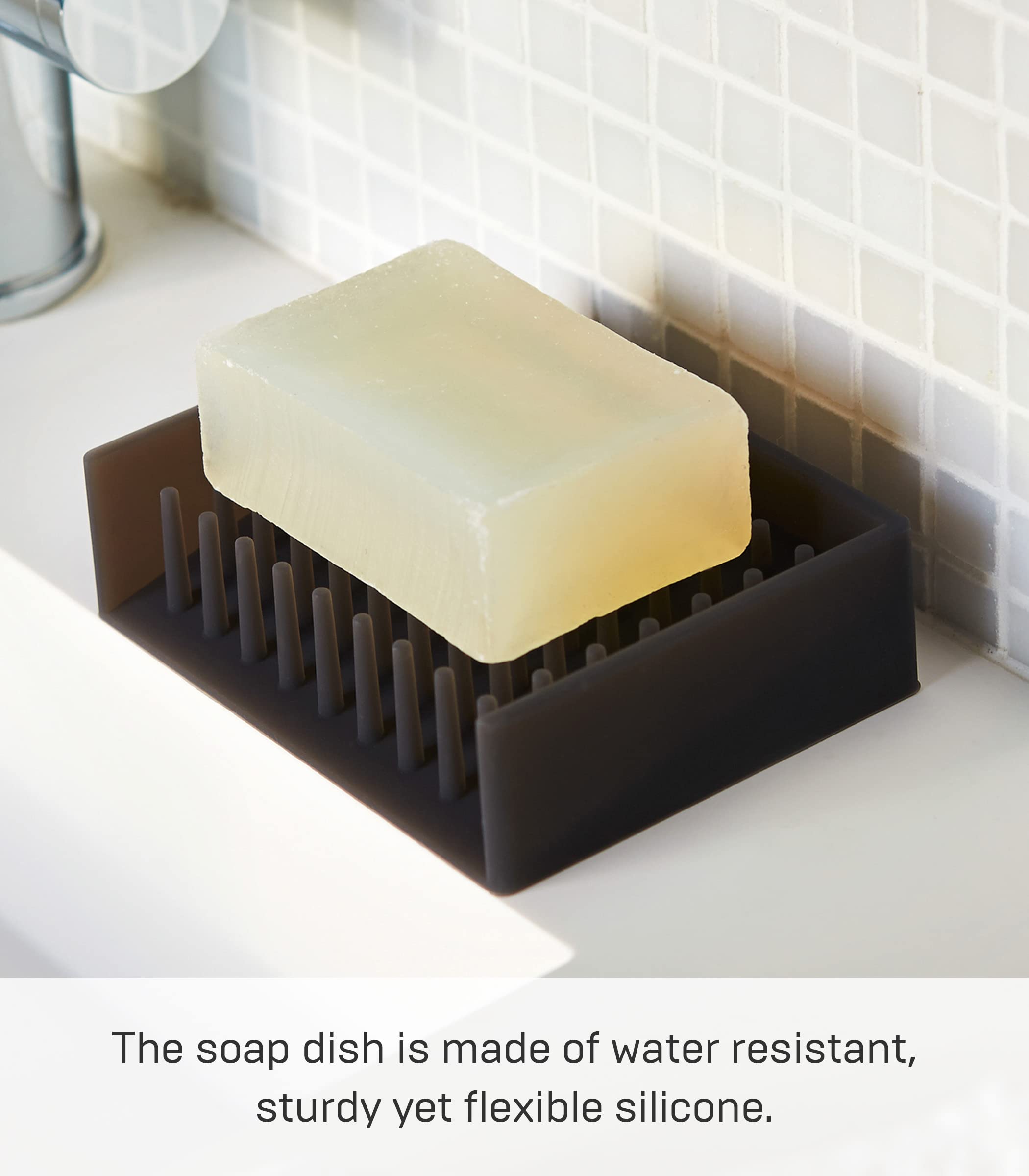 YAMAZAKI home 2995 Self Draining Soap Tray-Floating Holder Dish for Sink  One Size  Black