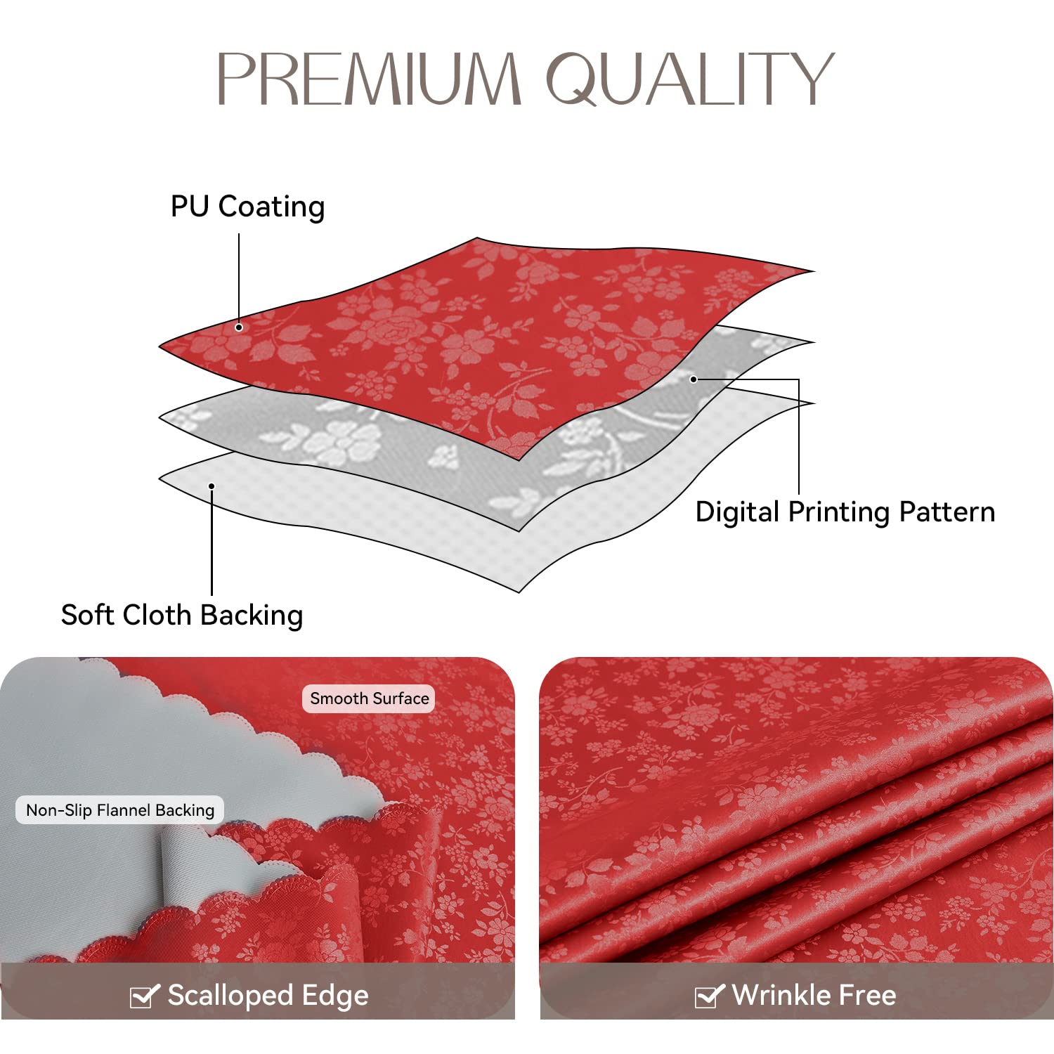 Romanstile Christmas Vinyl Tablecloth Rectangle, 100% Waterproof Heavy Duty Oil Spill Proof Stain Resistant Plastic Pu Table Cov