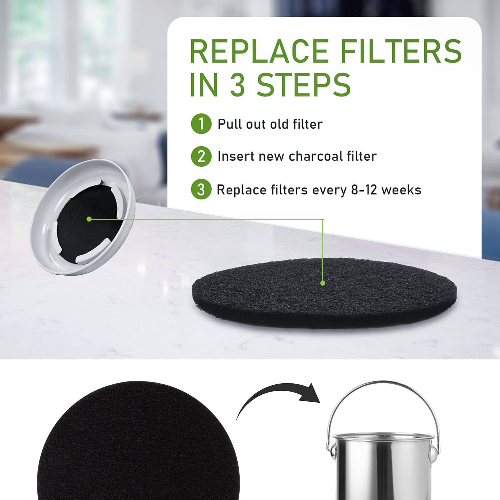 Charcoal Filters For Kitchen Compost Bin, 10 Pack Compost Filters For Countertop Bin Pail Replacement, Activated Charcoal Home B