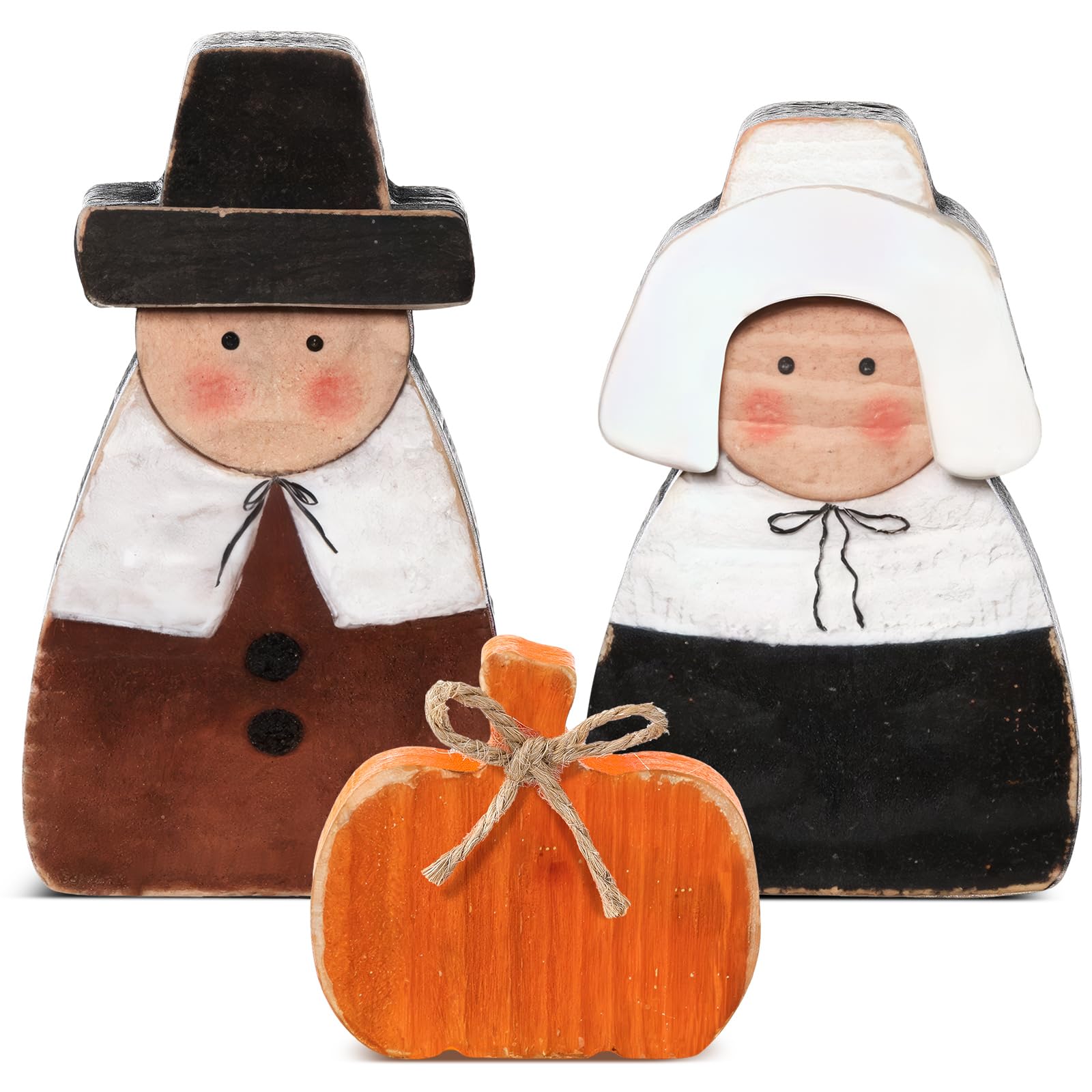 Colingmill 3 Pcs Fall Thanksgiving Decorations Fall Wooden Turkey Pilgrim Couple Table Sign Thanksgiving Standing Tabletop Decor