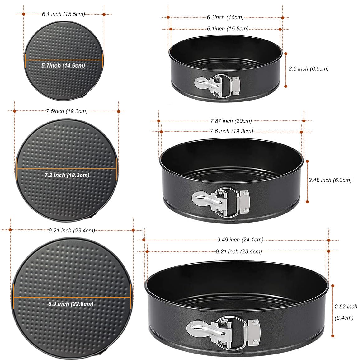 Meeqee Springform Pan Set Of 3 Pieces 6/7.5/9 Inches Nonstick Cake Pan Bakeware Set Cake Mold With Removable Bottom