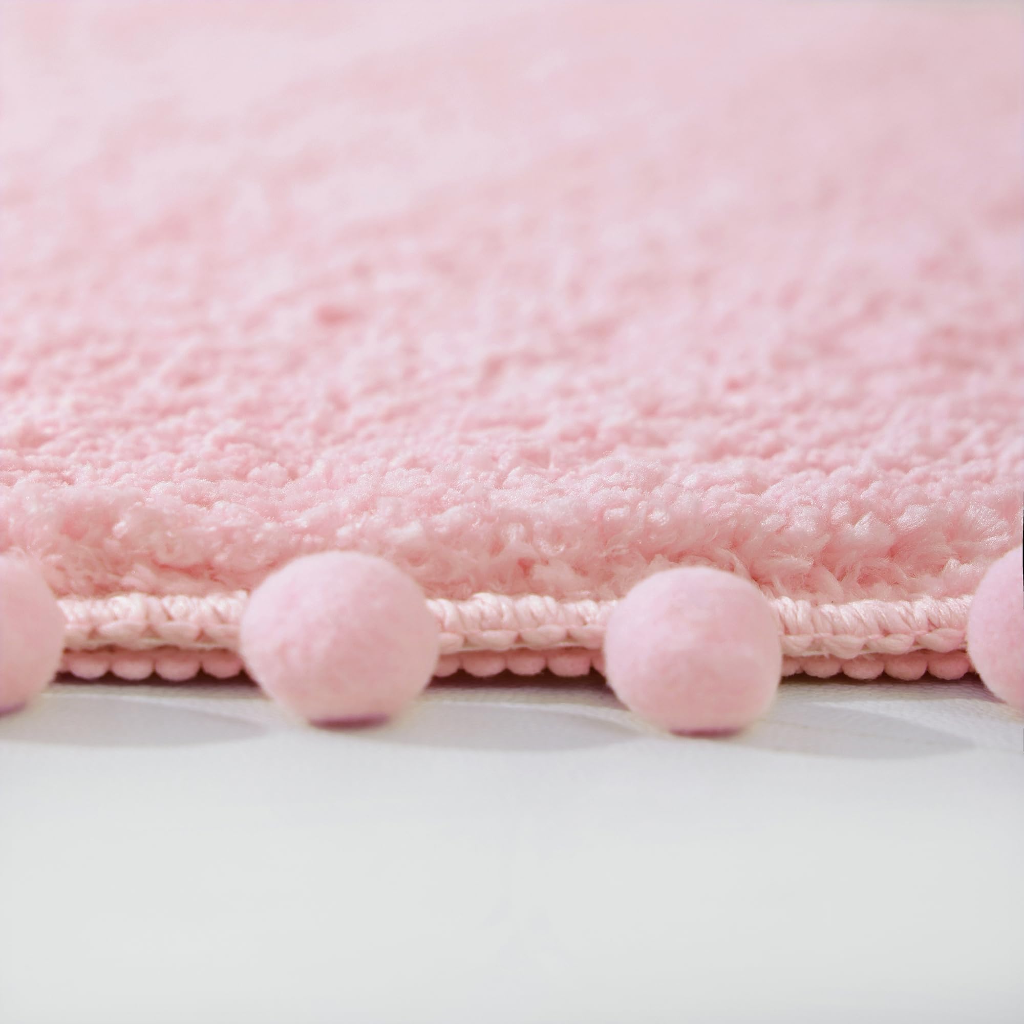 Yirddeo Bath Mat Pink Rug With Pom Oval Bathroom Rugs For Bedroom Non Slip Cute Boho Absorbent Mats Soft Plush Washable Rug (24X