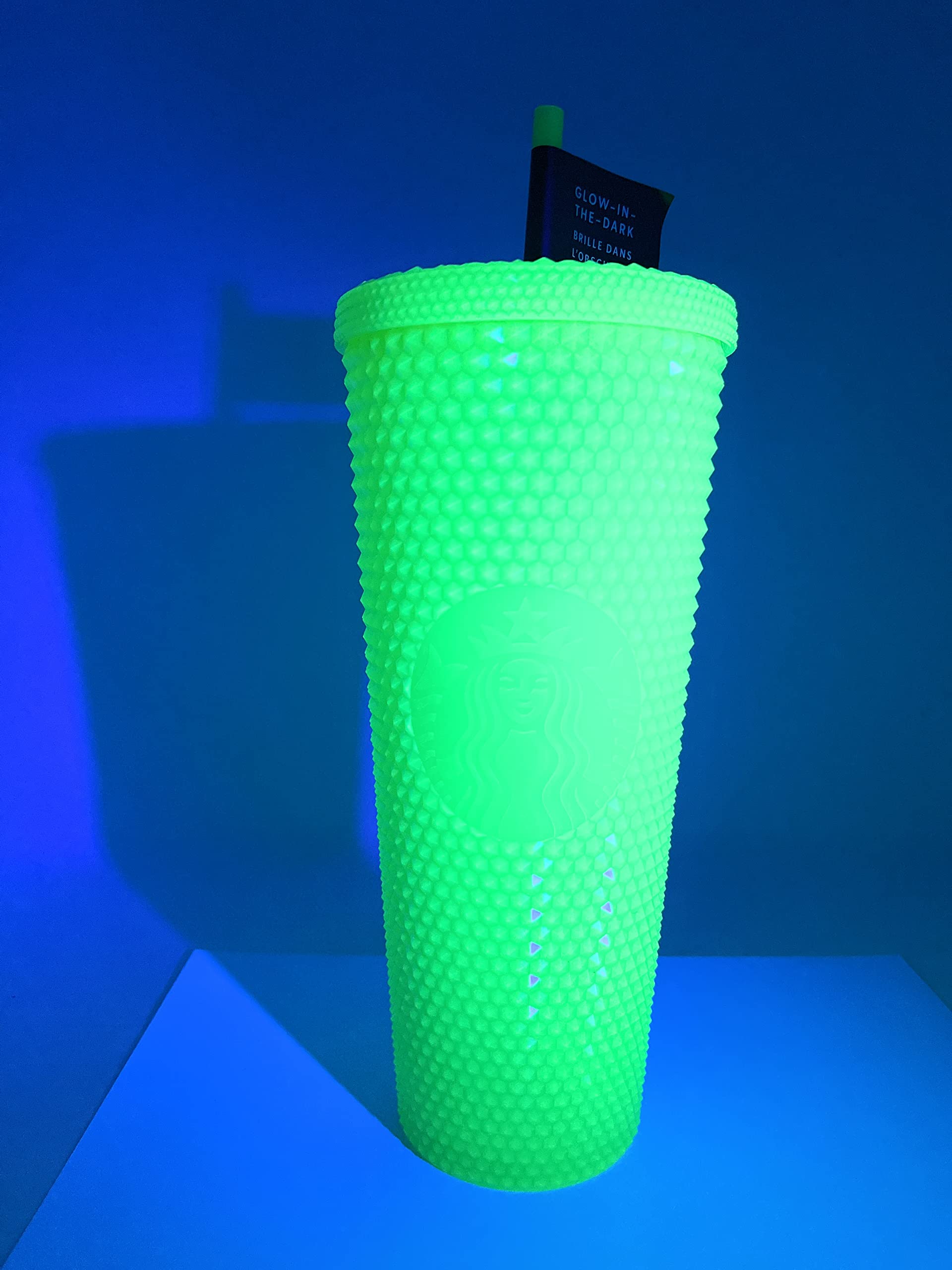 Starbucks 24 Oz Double Wall Glow In The Dark Black Light Uv Slime Green Cold Cup Tumbler