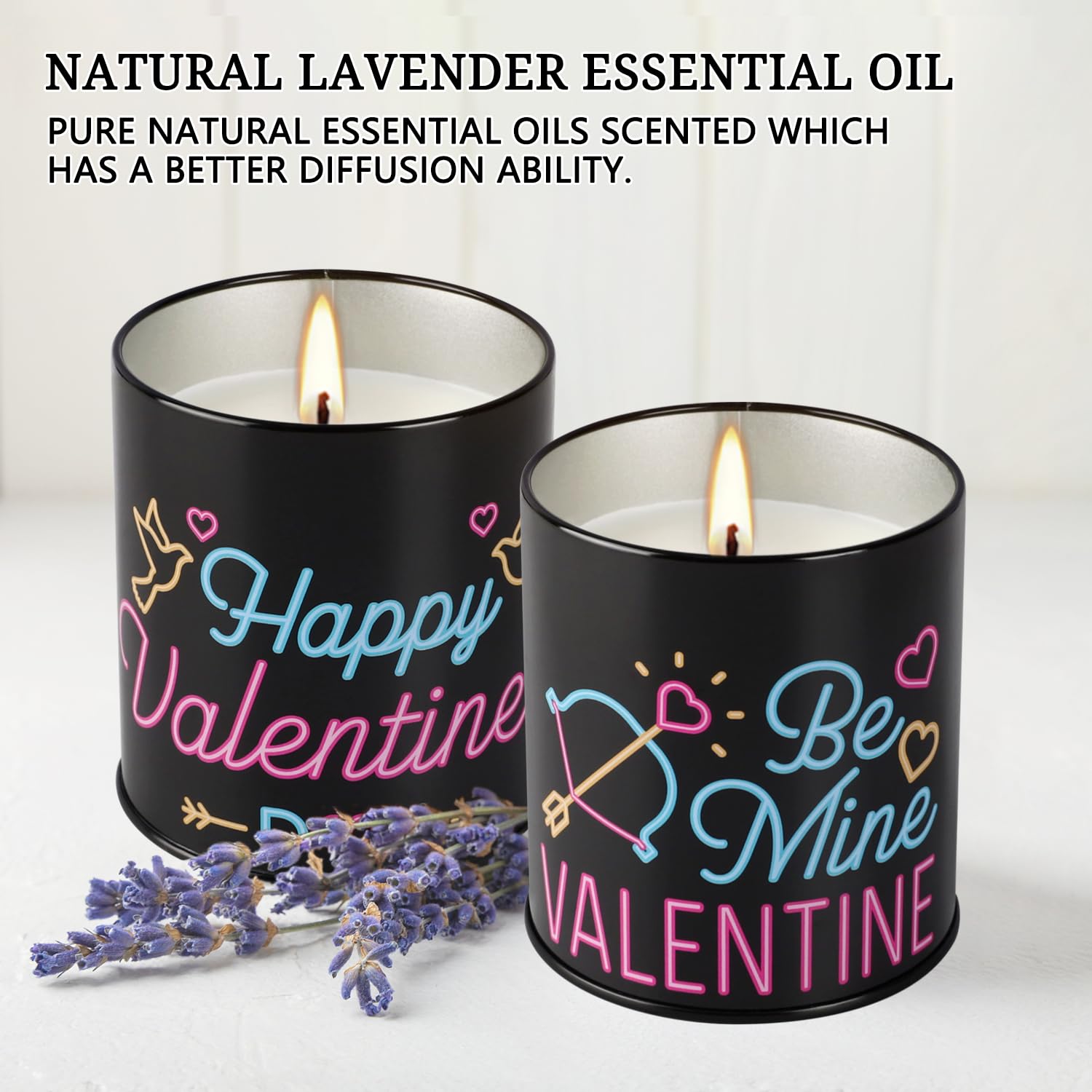 2Pack Valentine's Day Scented Candle Gift Set, Aromatherapy Candles for Home, 9oz Lavender Long Burning Soy Candles for Women,Me