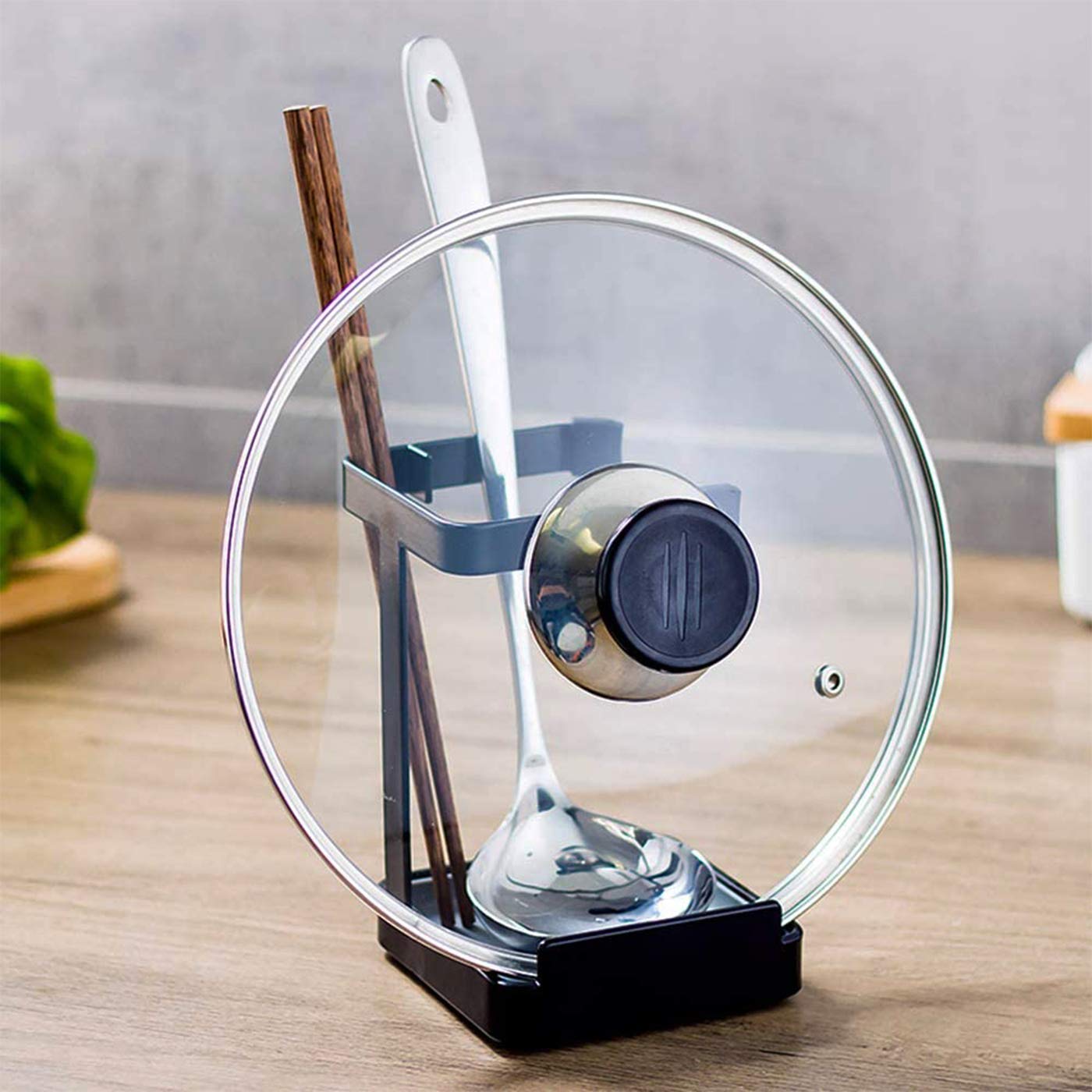 Vocheer Pot Lid Holder, Kitchen Organizer Rack Spoon Rest Rack Holder-Lid Stand For Utensils In Kitchen, Black