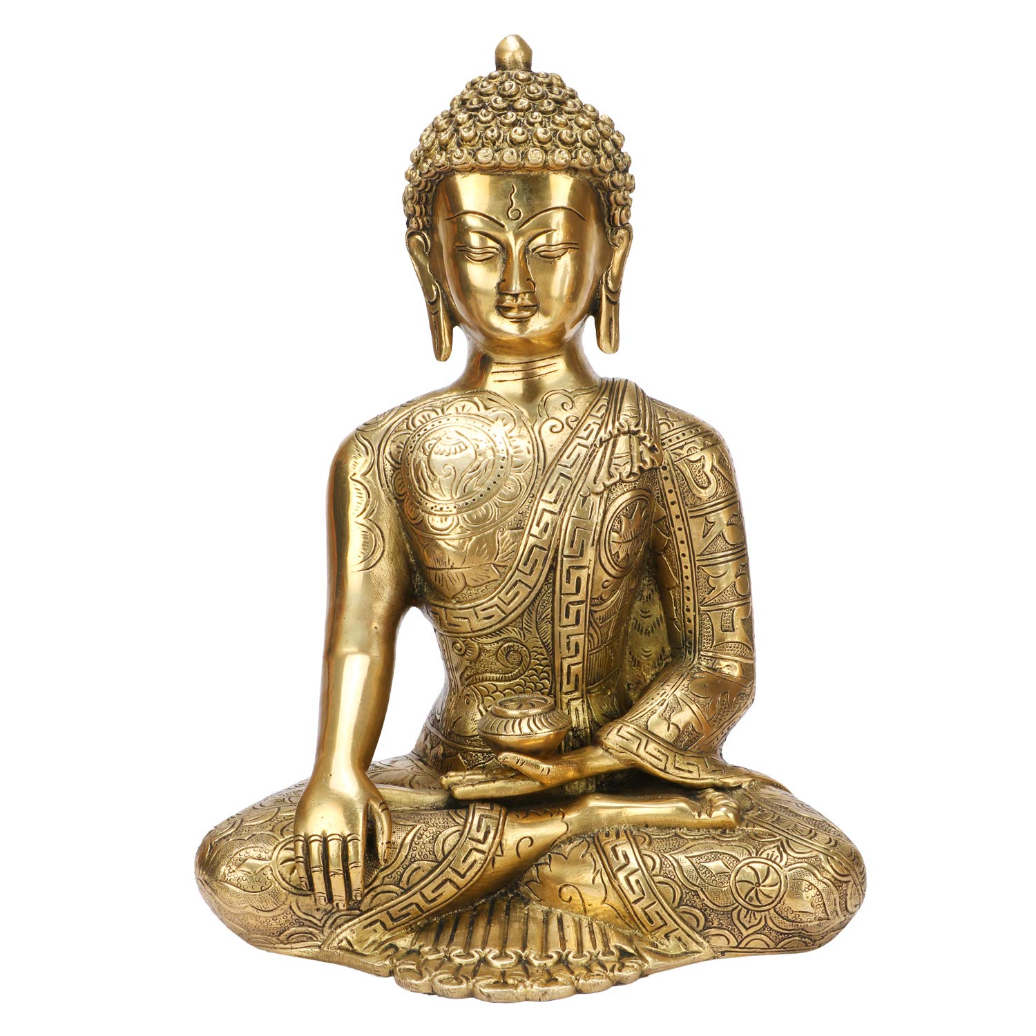 Kartique Brass Buddha for Home Decor in Gold Color Height 12 Inch