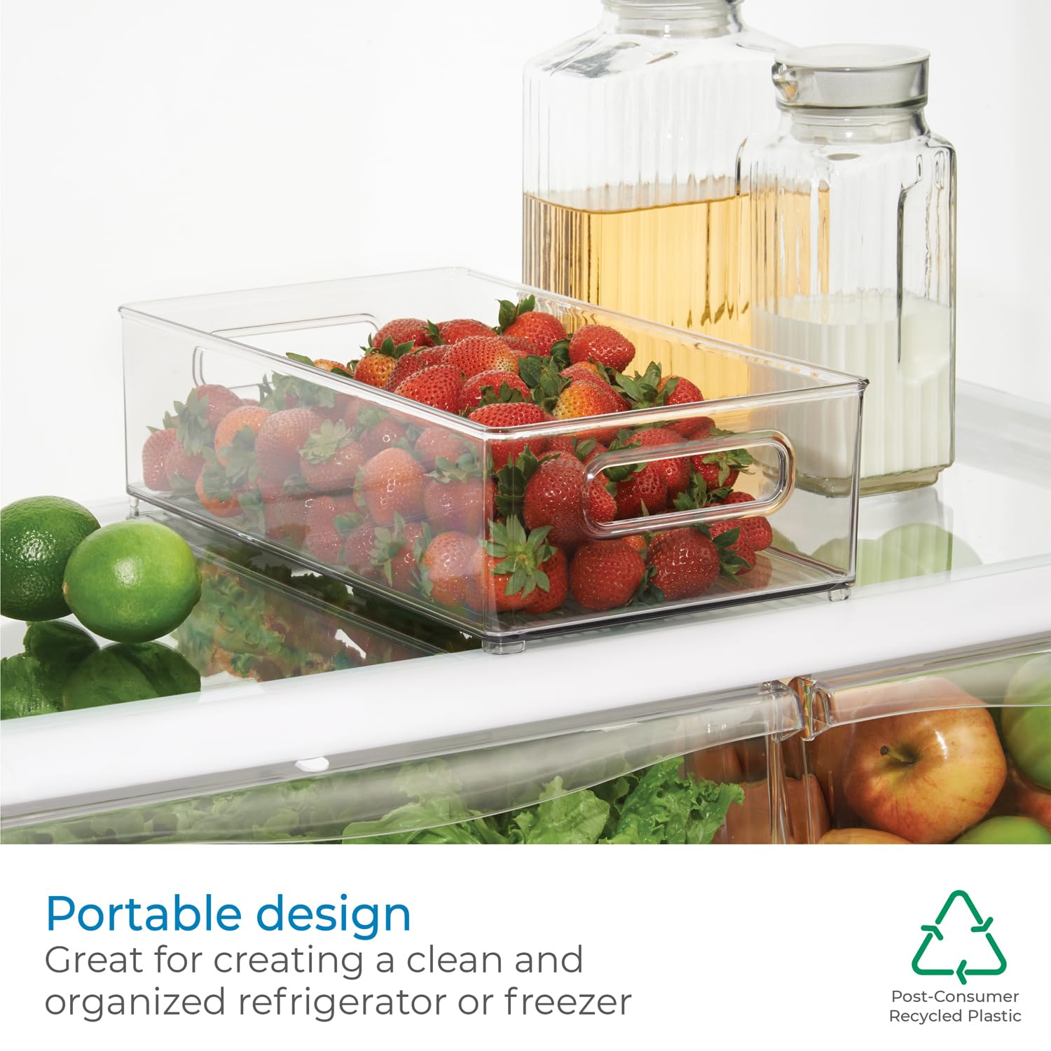 Idesign Plastic Portable Deep Storage Bin With Handles For Organizing Refrigerator, Freezer, Pantry, Bpa-Free,8'' X 4'' X 14.5''