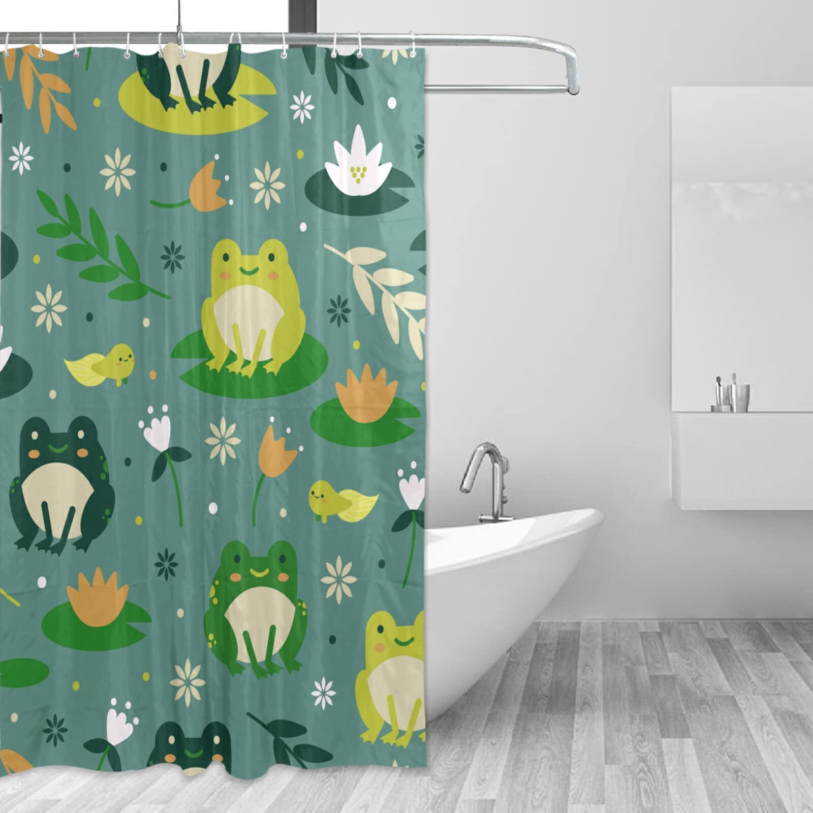 Wellday Cute Frogs Shower Curtain Bathroom Decor Waterproof Fabric Shower Curtains With Hooks 60X72 Inch