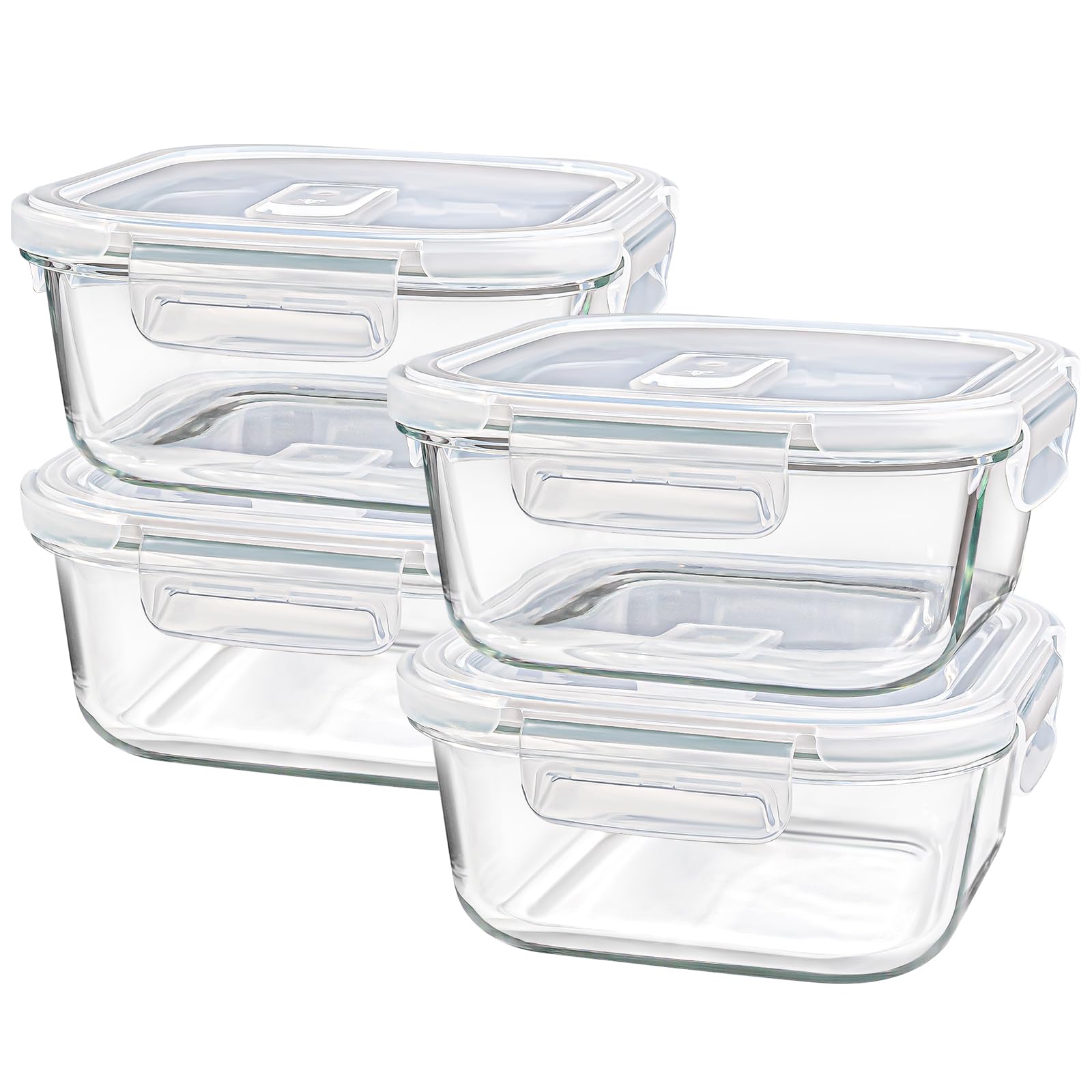 Susukkie Square Glass Containers with Lids 24oz - Borosilicate Glass Food Storage Set 3 Cup, Freezer Safe Meal Prep Containers, 