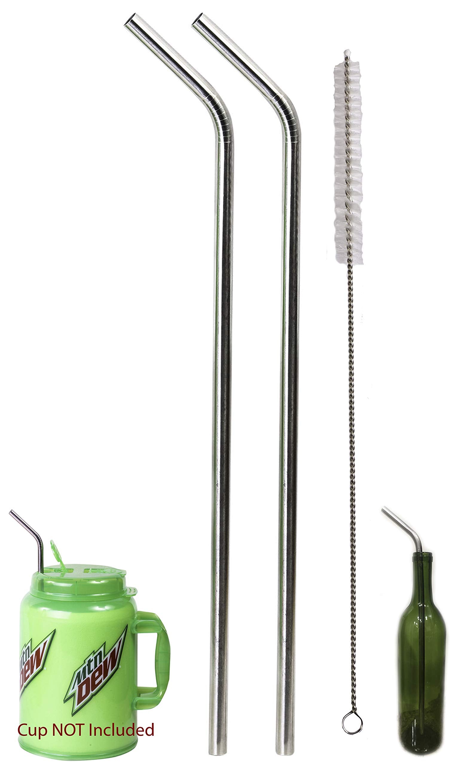 2 JUMBO 14 Stainless Steel Straws 100 oz HUGE SUPER LONG Drinking Wide Compatible With Whirley Insulated Travel Mug FOAM Truck 