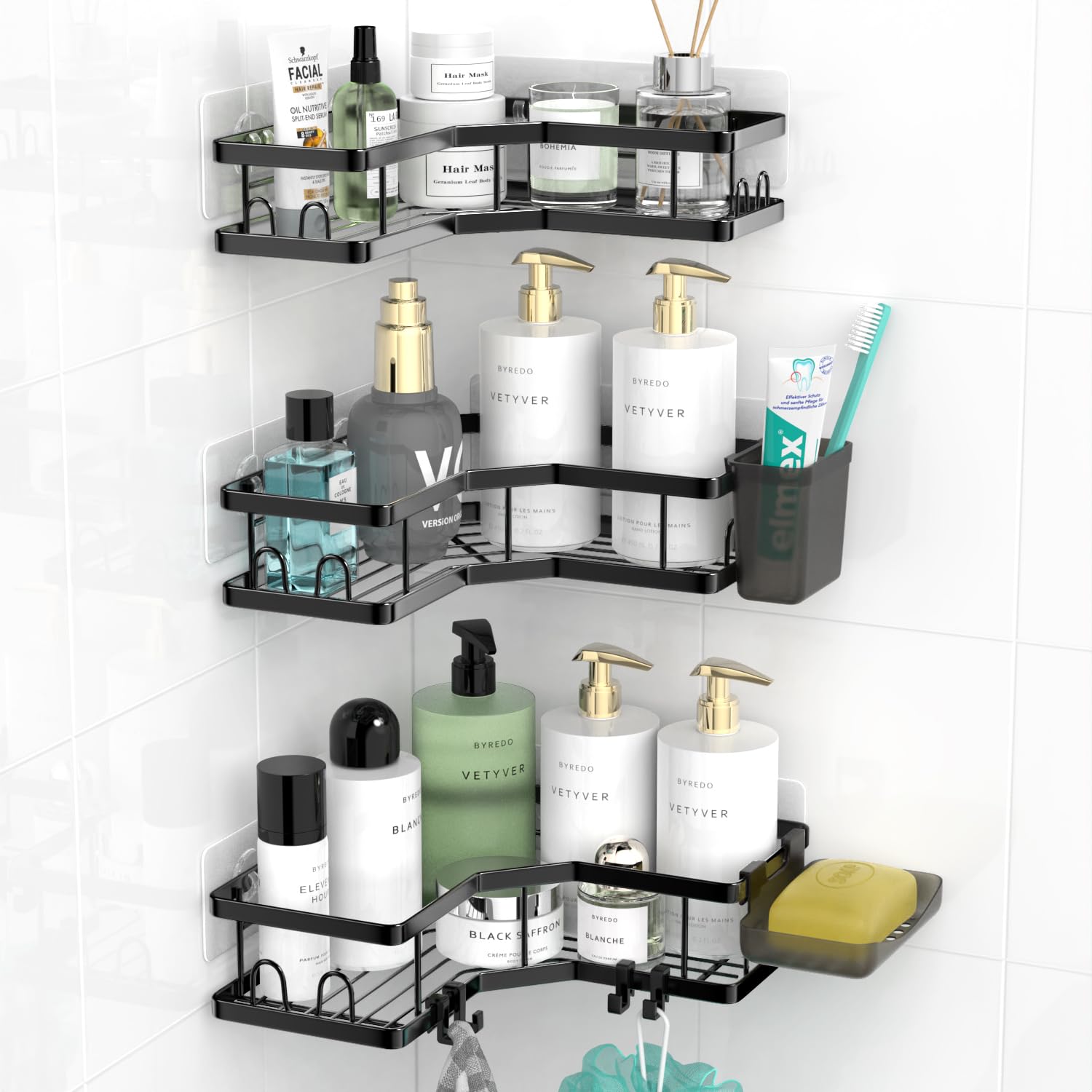 Aktecke Corner Shower Caddy Bathroom Organizer Adhesive Shower Rack Bathtub Shelves - 3Pack No Drilling Shower Shelf For Inside