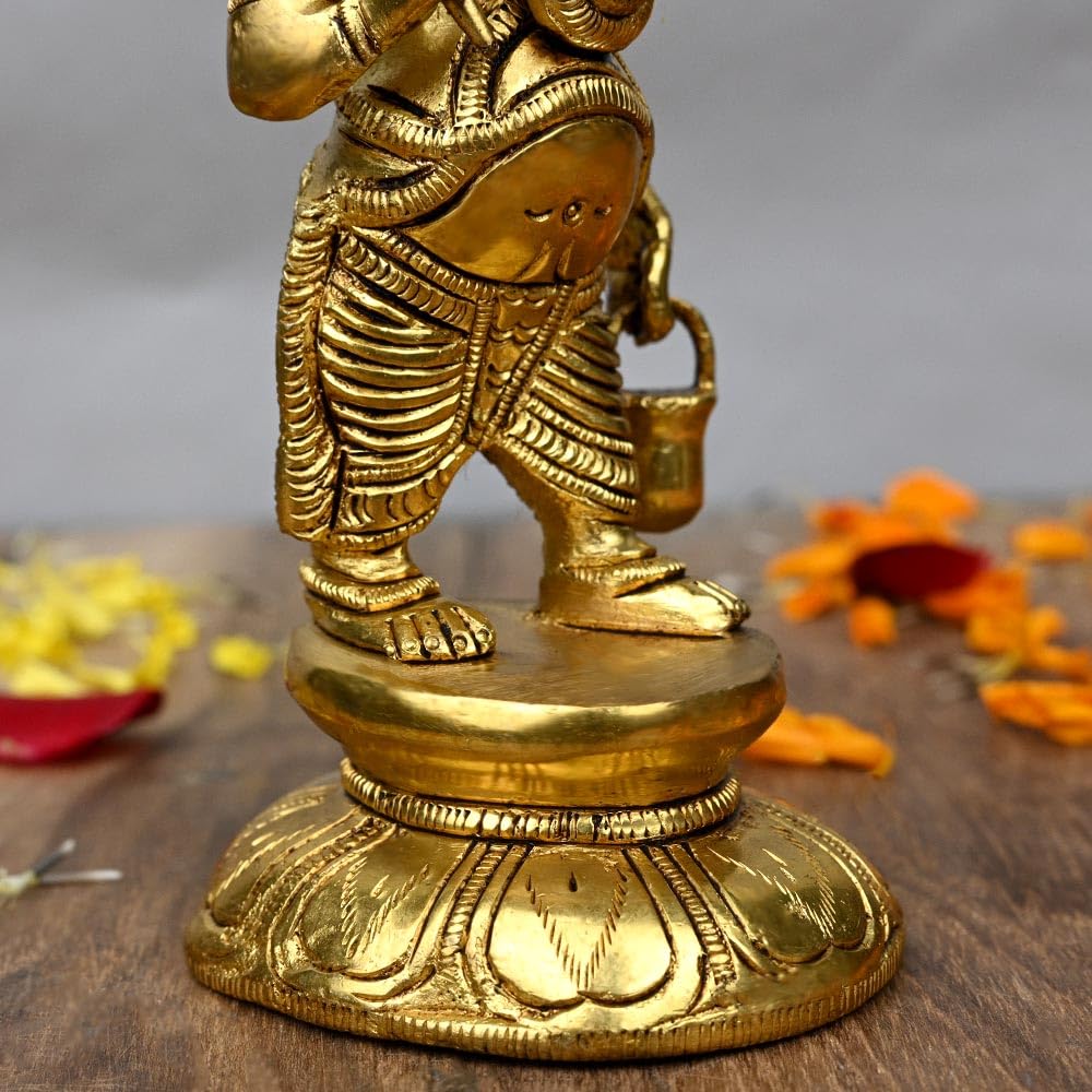 Sunpic 100% Pure Brass Lord Ganesha Ganpati With Umbrella And Kamandalu Brass Murti Religious Statue Idol Ganesh Murti Home Deco