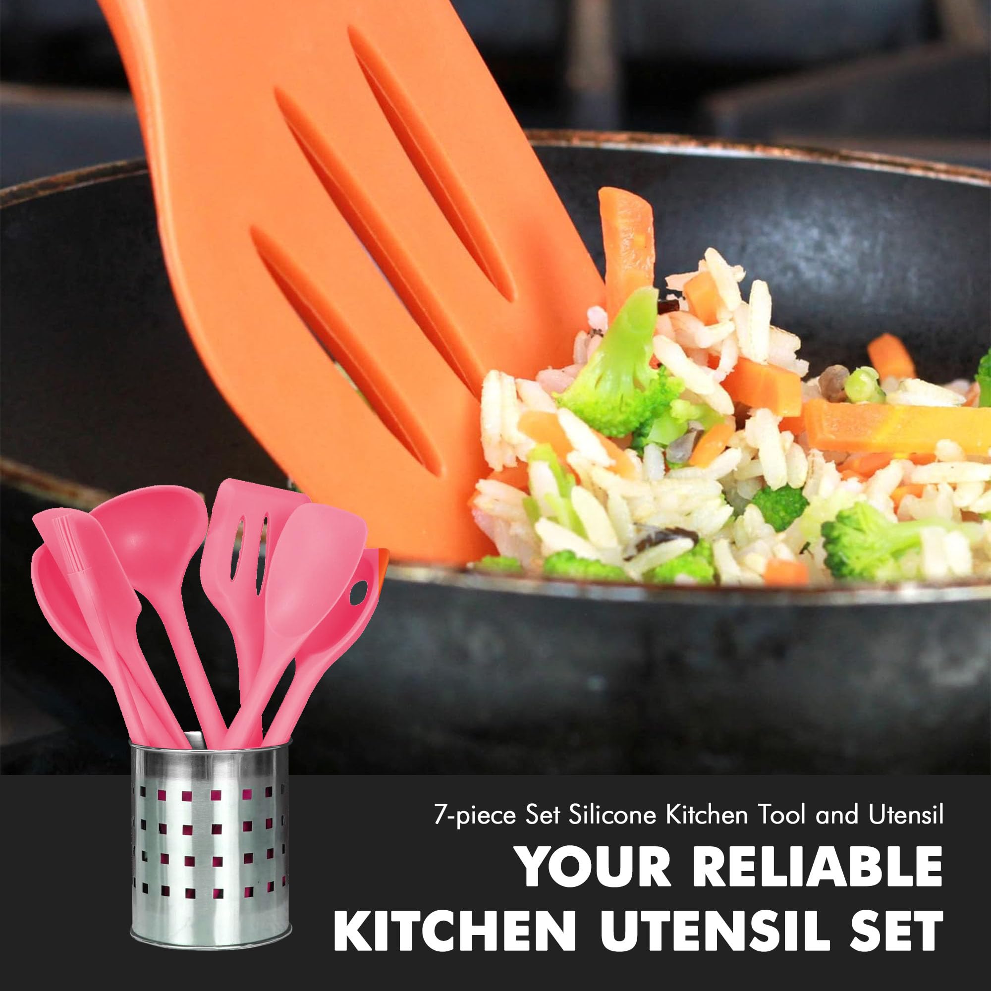 Chef Craft Premium Silicone Kitchen Tool And Utensil, 7 Piece Set, Pink