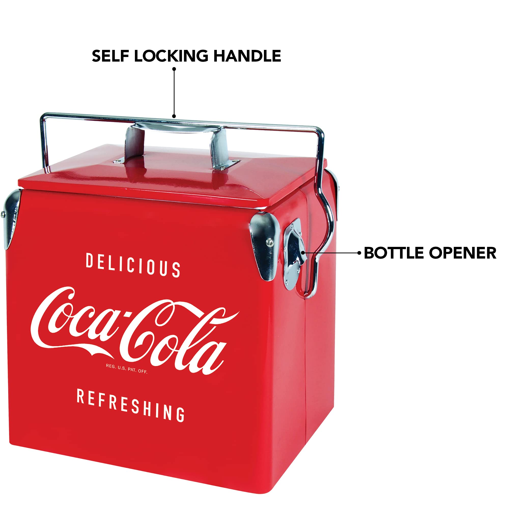 Coca Cola Retro Ice Chest Cooler With Bottle Opener 13 L /14 Quart Vintage Style Ice Bucket For Camping, Picnic, Beach, Rv, Bbqs
