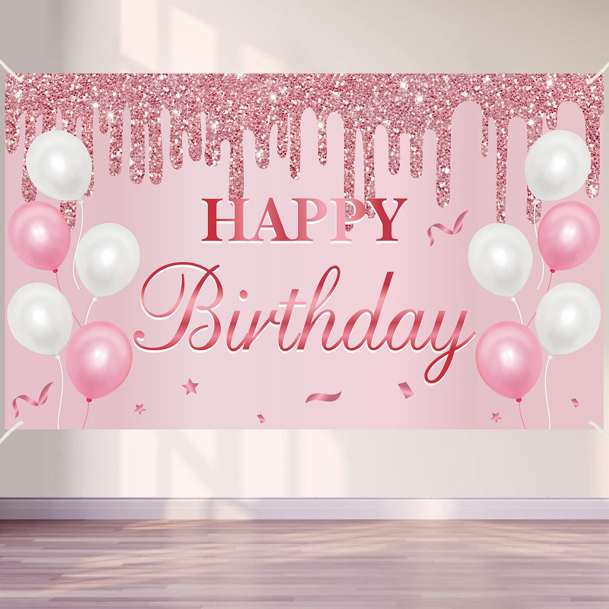 Uiorgui Pink Birthday Banner For Women Girls, Happy Birthday Banner Backdrop Pink Birthday Decorations Sign Party Supplies