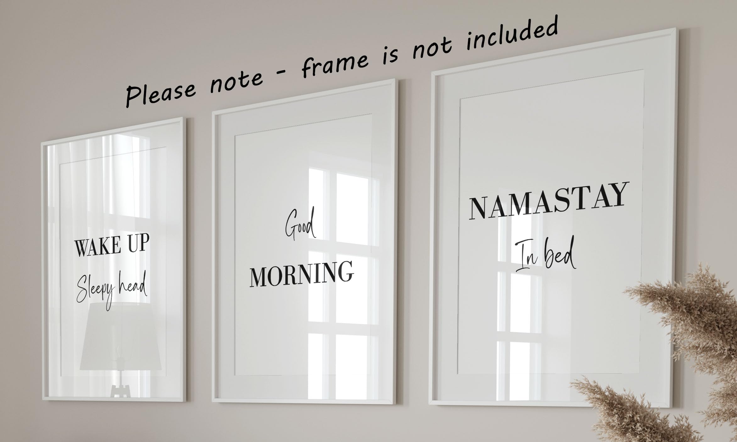 Namastay In Bed Set Of 3 Unframed Poster Prints, Quote Wall Art Home Decor, Bedroom Quote Decor, Wake Up Sleep Head, Good Mornin