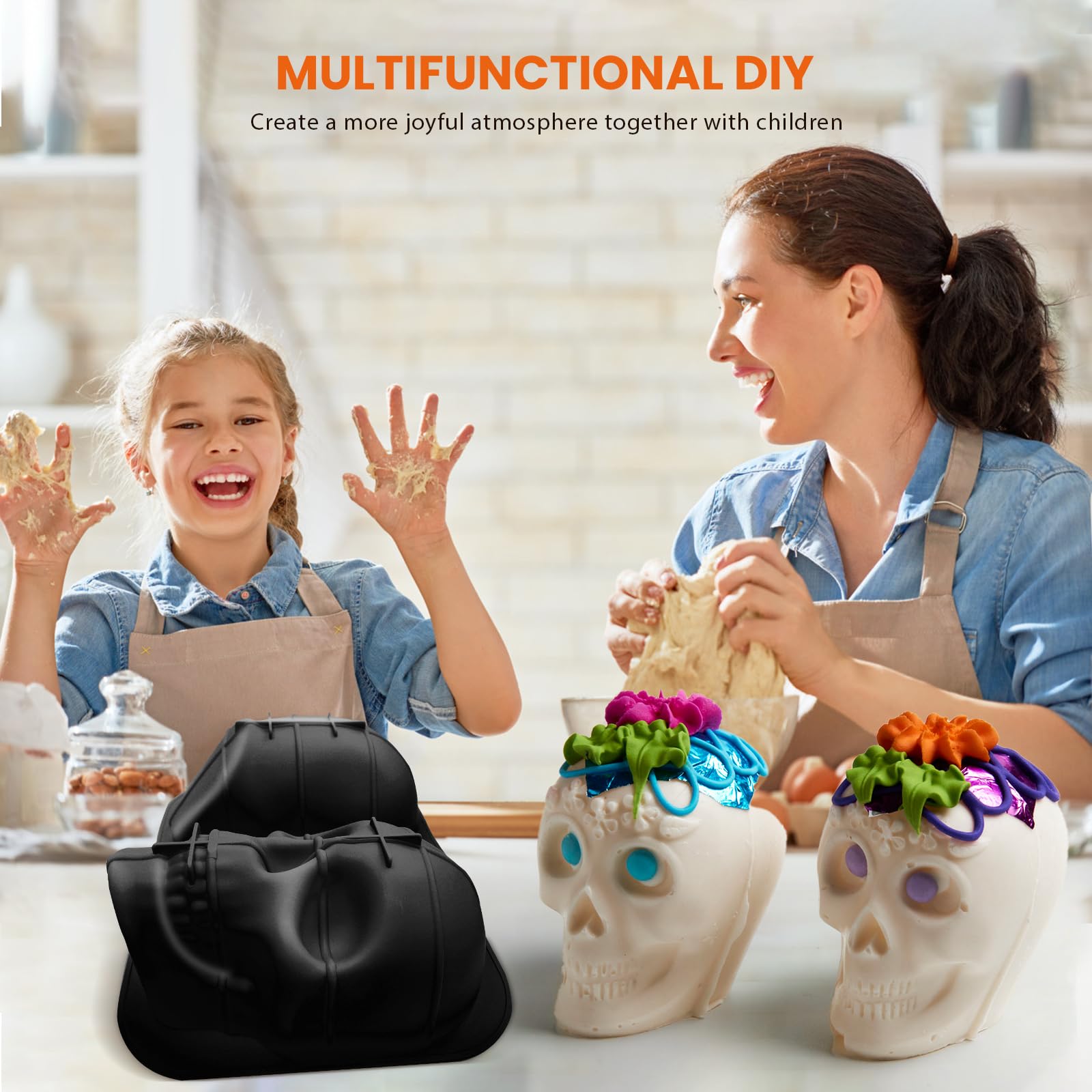 Tznponr 3D Skull Baking Cake Mold For Halloween,Food Grade Silicone Diy Large Skull Cake Pan,Halloween Decor Birthday Part(Black
