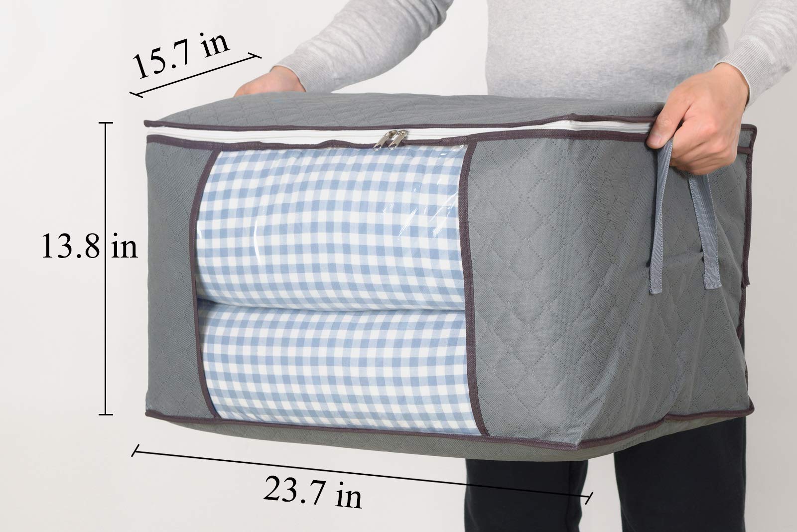 combocube 3Pcs Jumbo Zippered Storage Bag for Closet King Comforter, pillow, quilt, bedding, Clothes, Blanket Organizers with La
