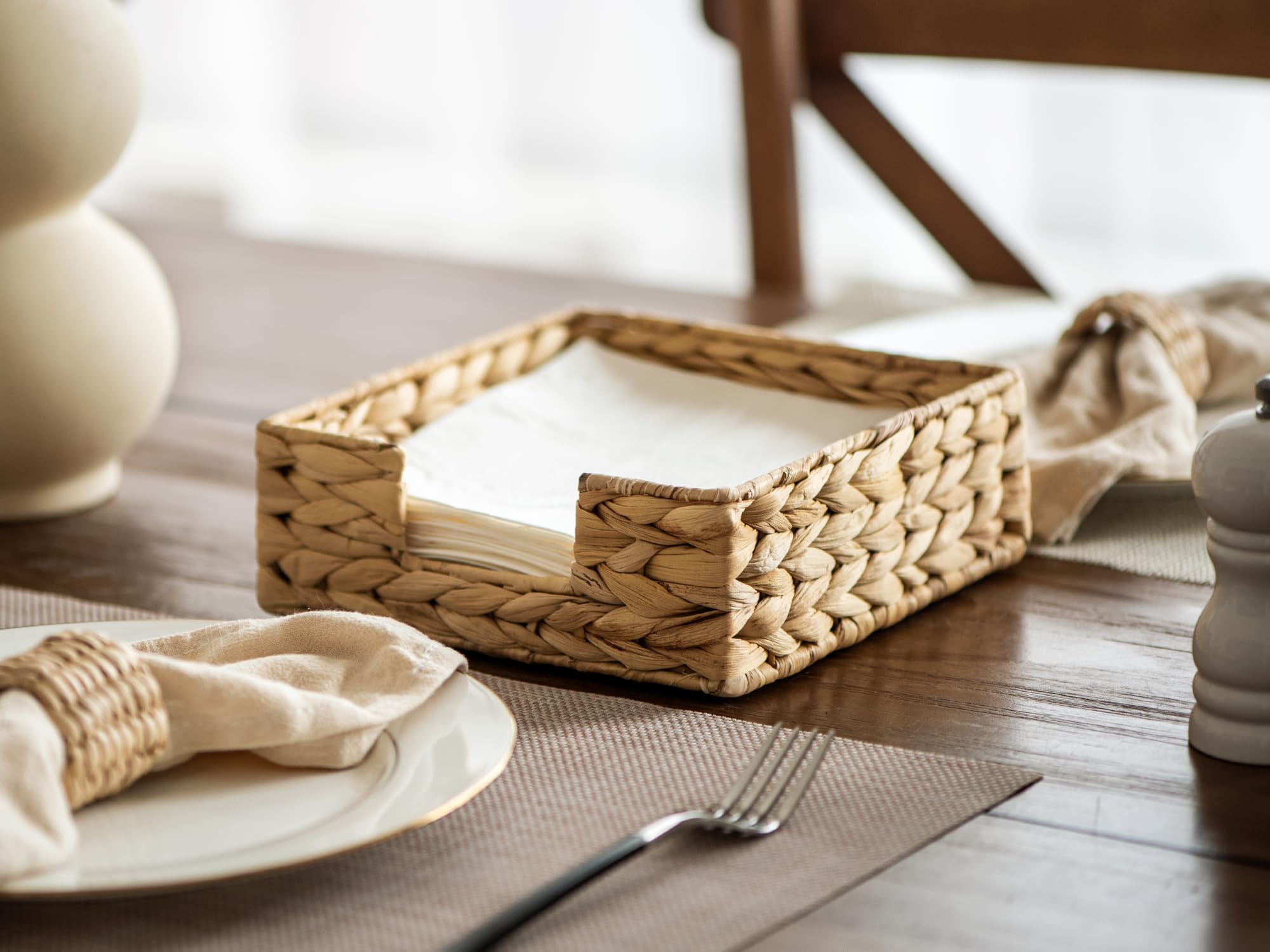 Storageworks Water Hyacinth Napkin Holder, Wicker Baskets And Serving Tray For Kitchen, Rattan Napkin Holders For Tables, 7 ''L