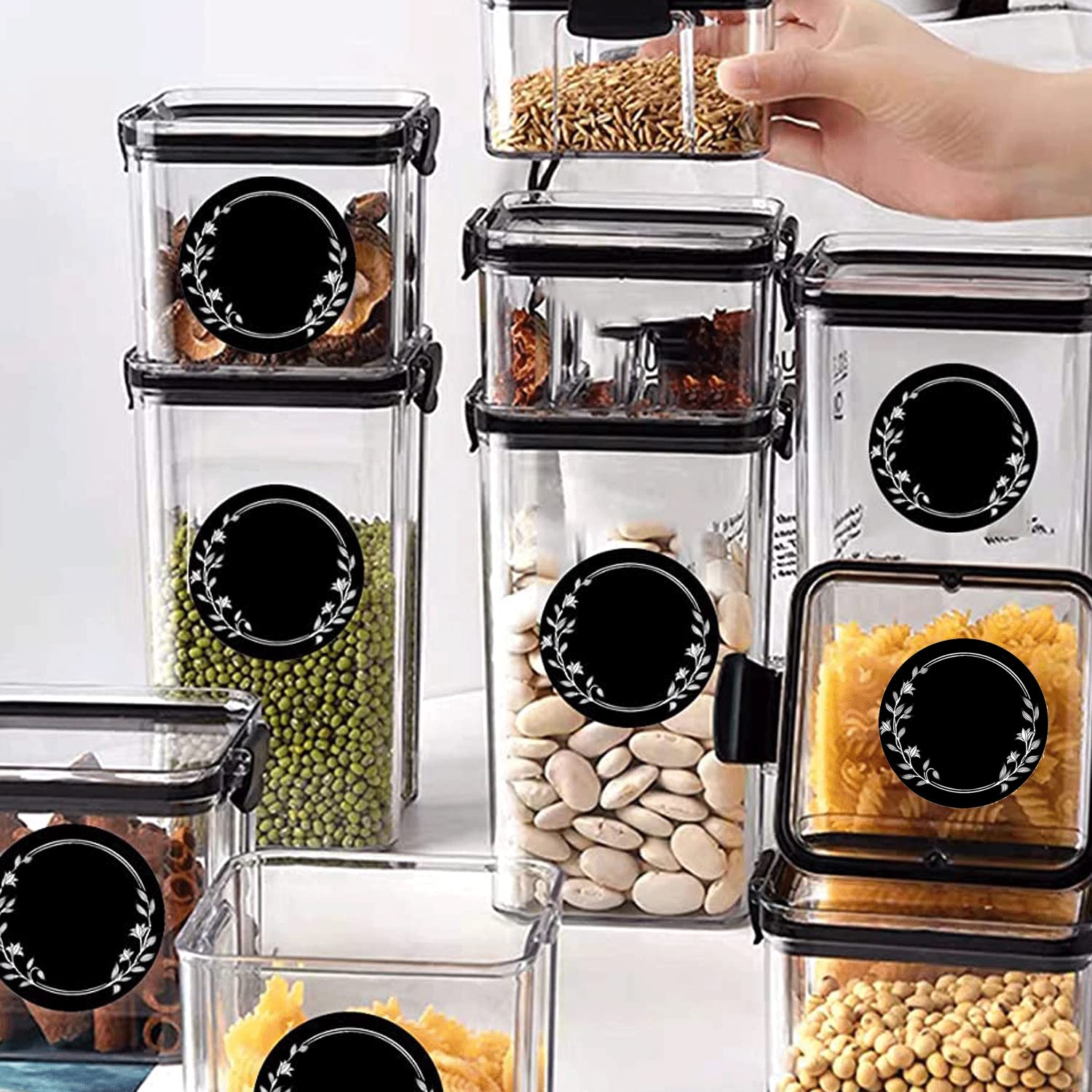 1.5 Inch Round Spice Jar Chalkboard Labels With Wreath Design Blackboard Stickers Kitchen Pantry Labels For Canning Bins,Contain