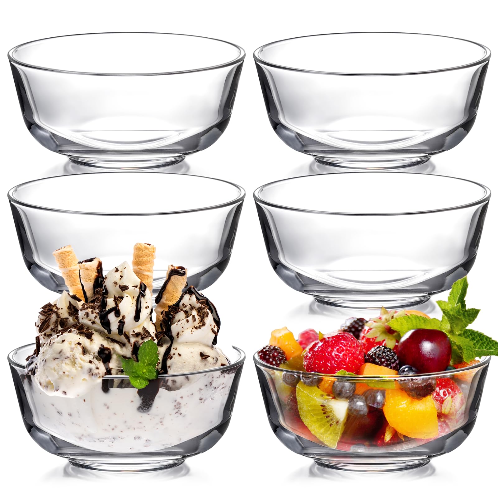 NUTRIUPS 8oz Small Glass Bowls 6 Pack, 4.5in Dessert Bowl, Dipping Sauce Bowls for Eating and Kitchen Prep