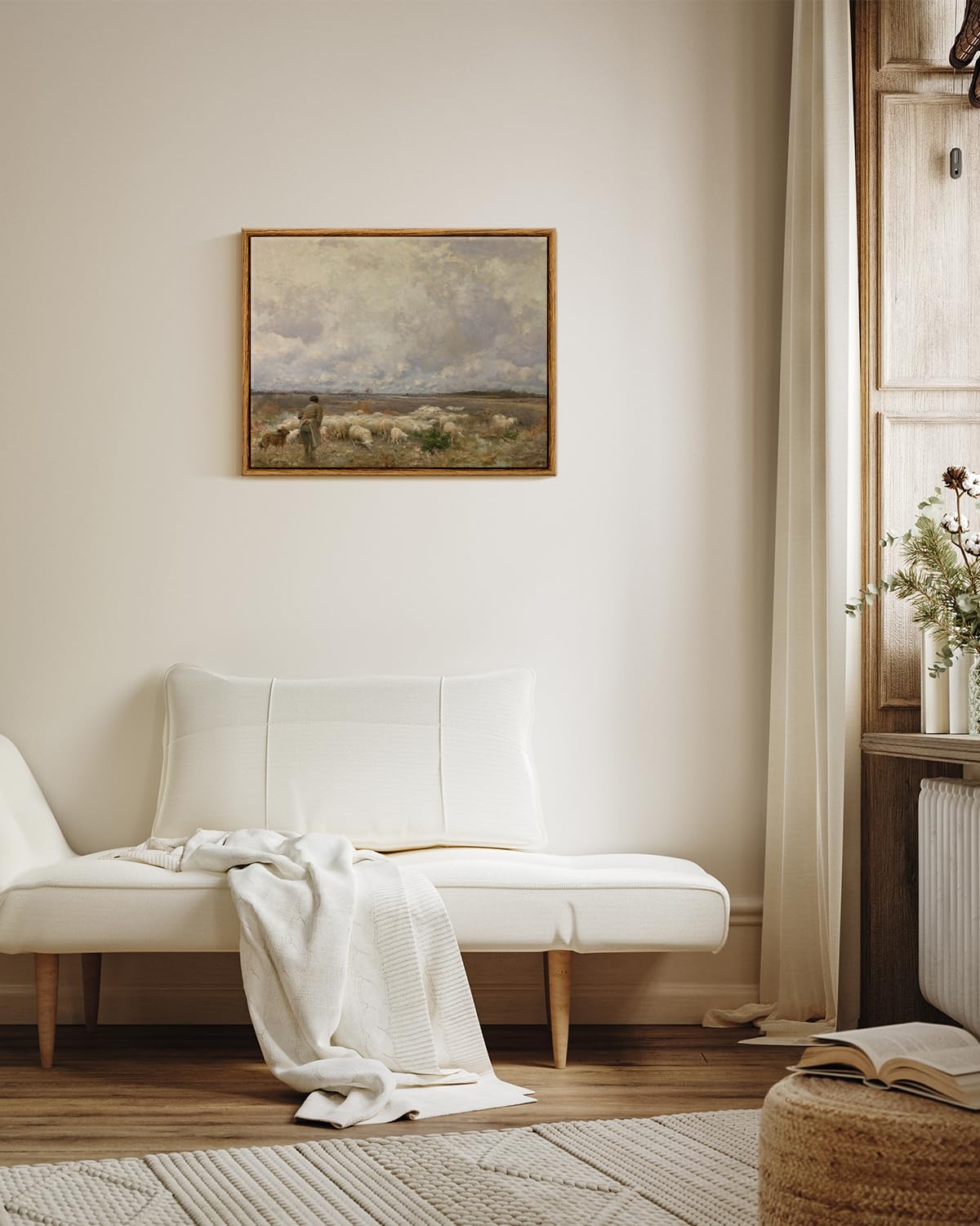 Arpeotcy Vintage Wall Art, Farm Pasture Sheep Retro Painting, Framed Art Decor Aesthetic, 11X14 Inch Canvas Print Artwork, Meado