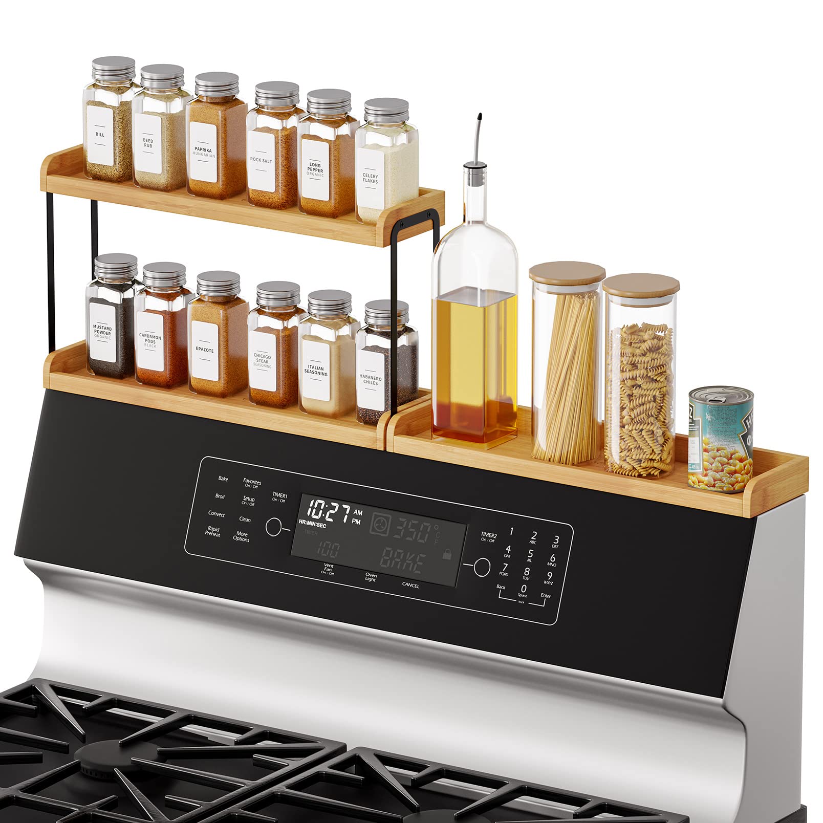 SpaceAid 30 Wide Kitchen Shelf Organizer for Stove, Magnetic Bamboo Spices Shelf for Home Stove Kitchen Storage Organization (Fi